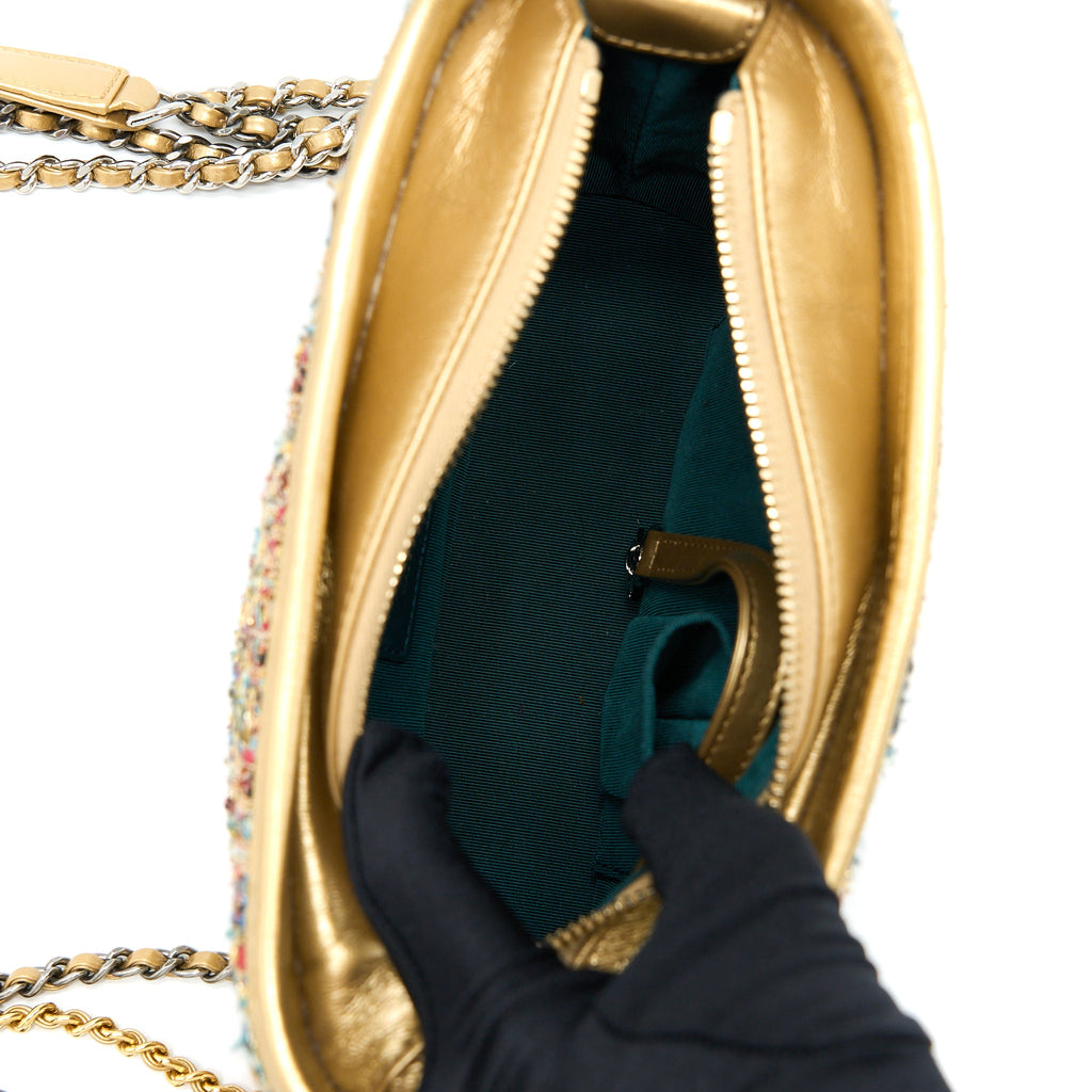 CHANEL SMALL GABRIELLE HOBO BAG TWEED GOLD/MULTICOLOUR