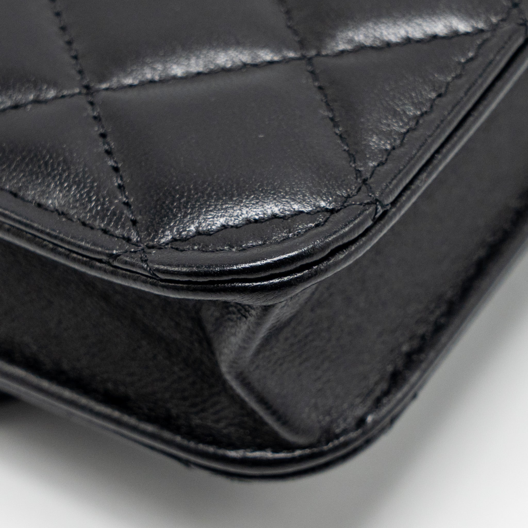 CHANEL MINI TOP HANDLE FLAP COIN PURSE WITH CHAIN LAMBSKIN BLACK LGHW