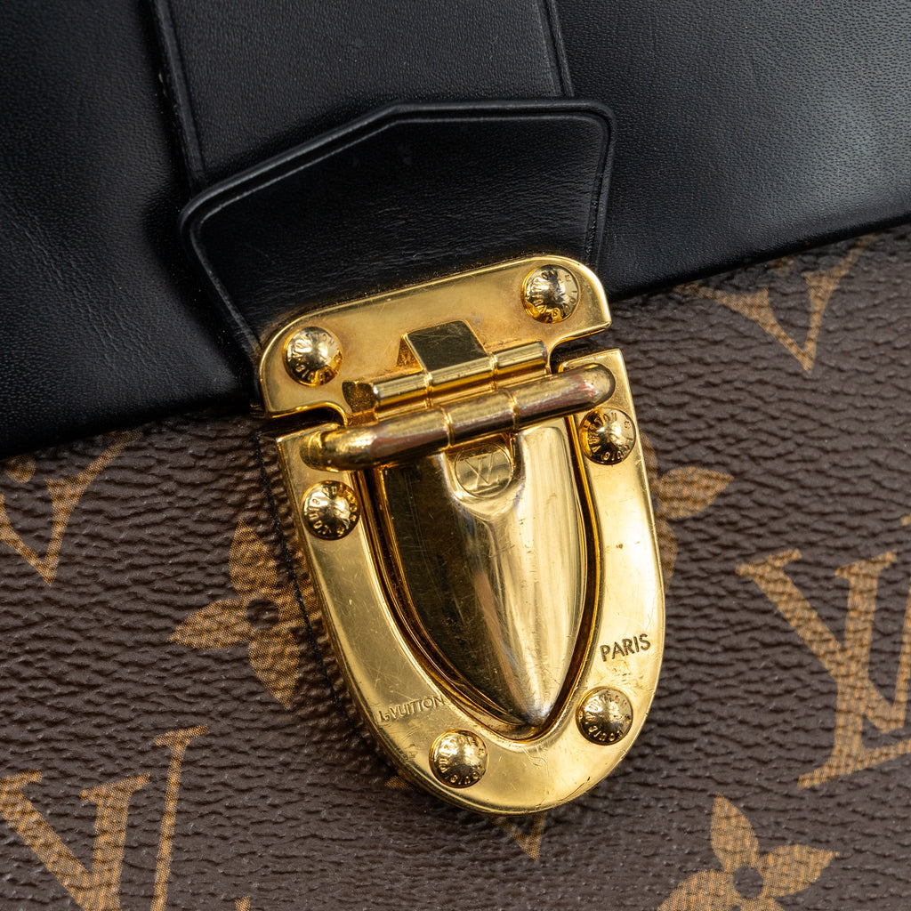 LOUIS VUITTON TOP HANDLE FLAP BAG MONOGRAM CANVAS / CALFSKIN BLACK GHW