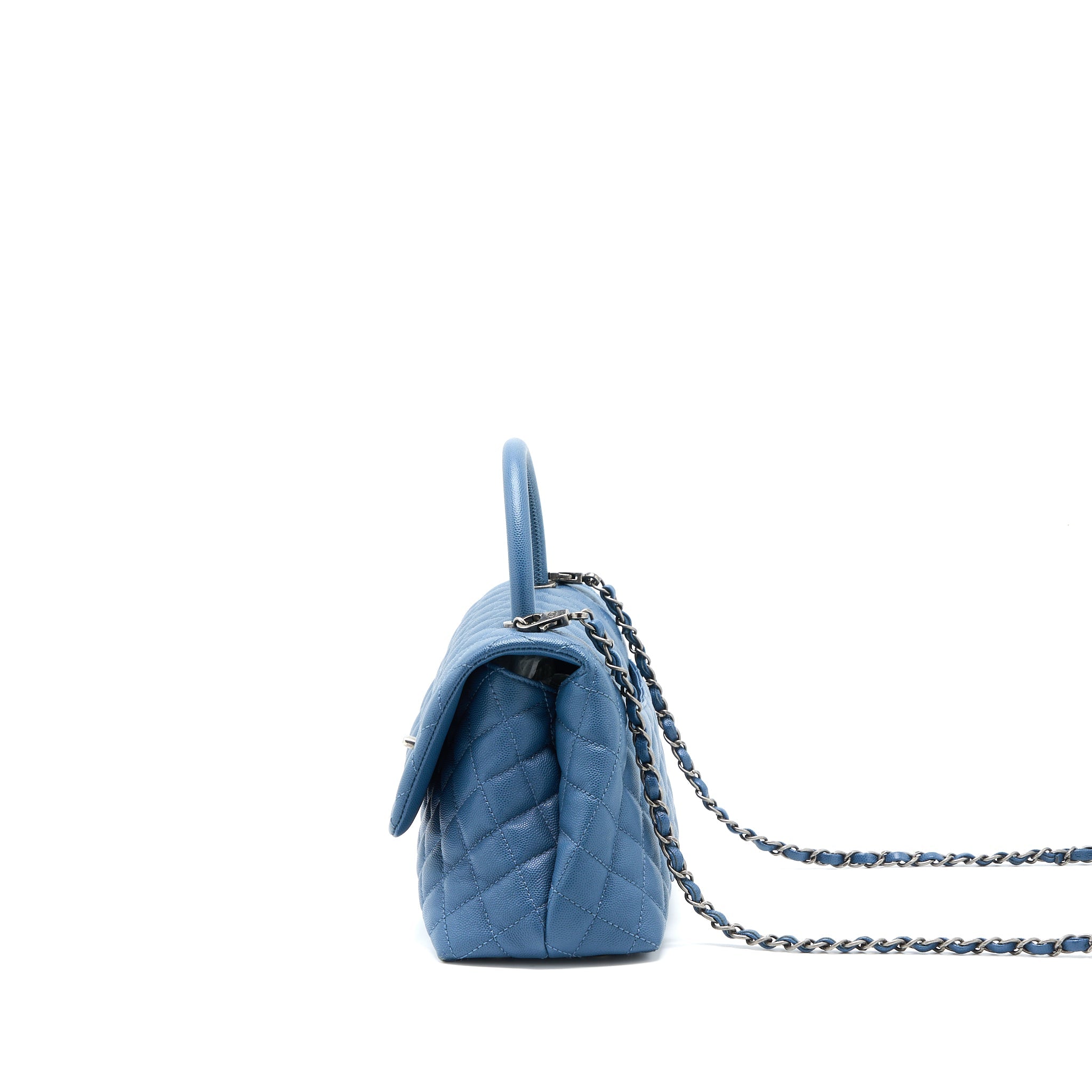 CHANEL MEDIUM COCO HANDLE CAVIAR BLUE RUTHENIUM SHW
