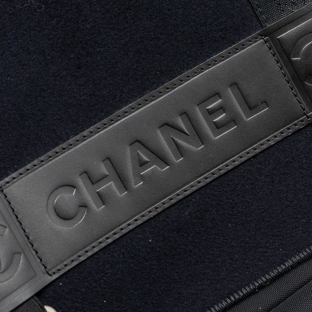 CHANEL VINTAGE MESSENGER SHOULDER BAG FELT/CANVAS BLACK SHW