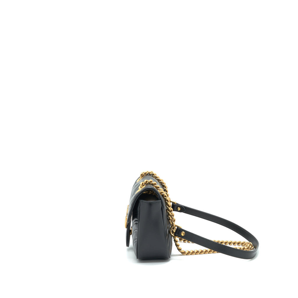 GUCCI GG MARMONT MINI MATELASSE SHOULDER BAG BLACK GHW