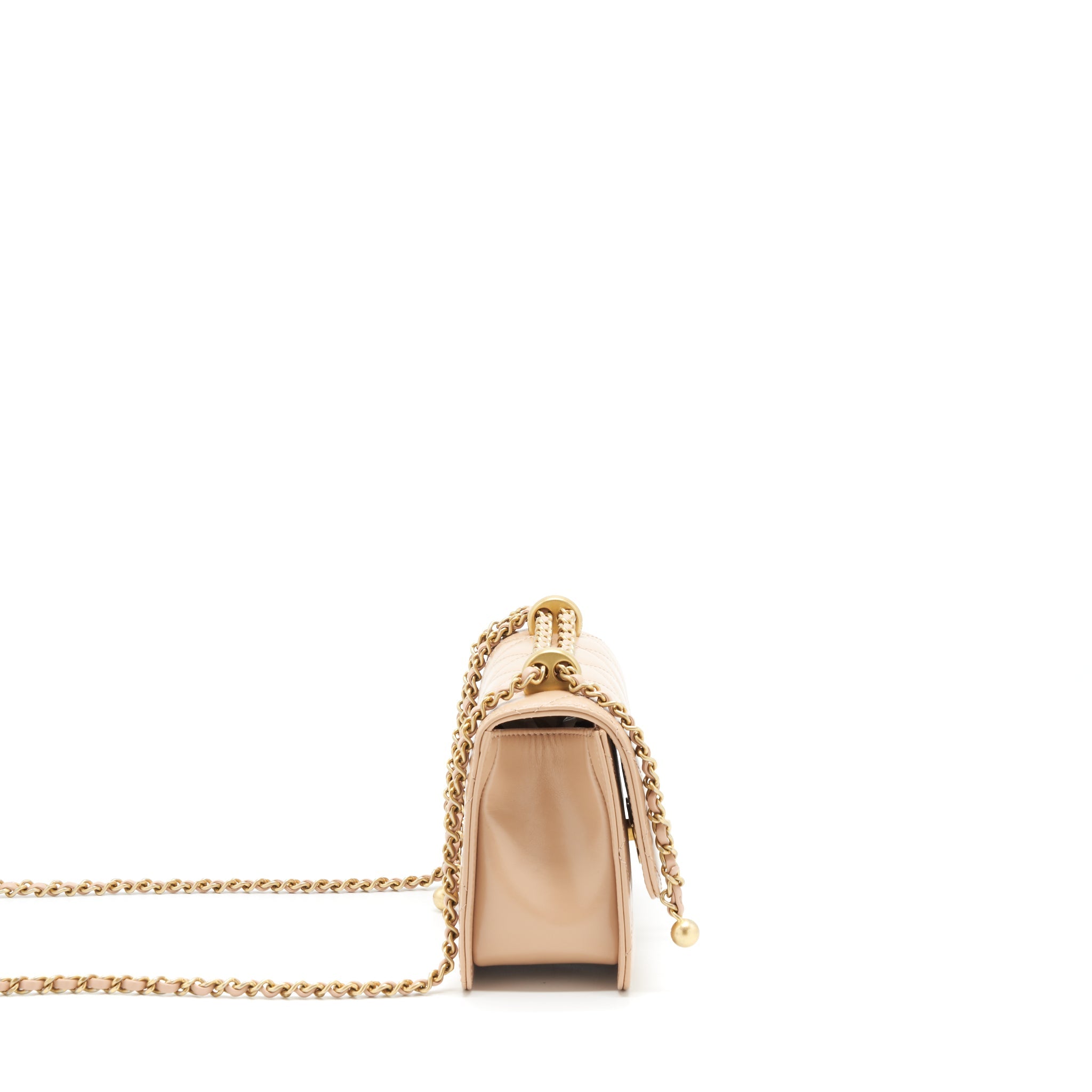 CHANEL 21A SMALL GOLD CRUSH FLAP BAG CALFSKIN BEIGE GHW (MICROCHIP)