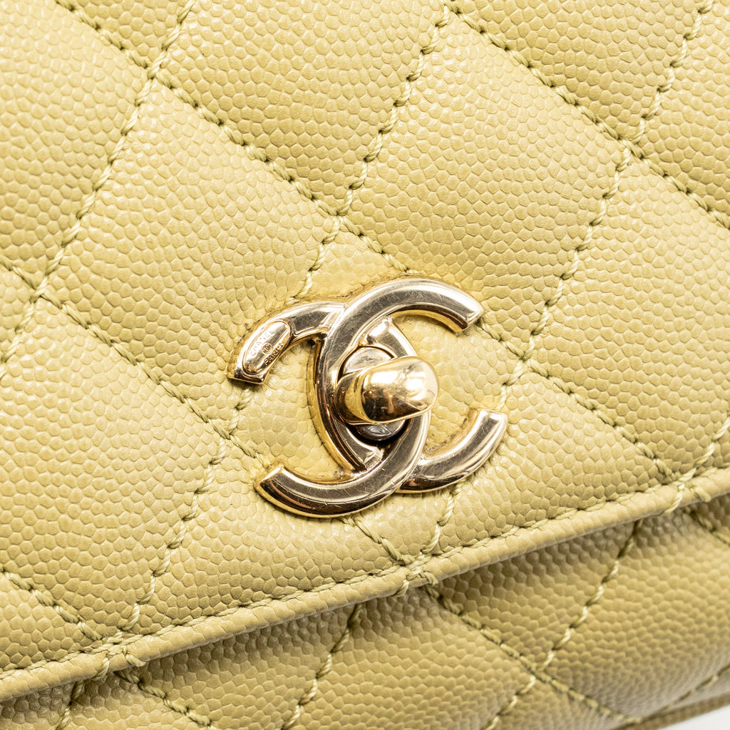 CHANEL MINI COCO HANDLE CAVIAR LIGHT GREEN LGHW (MICROCHIP)