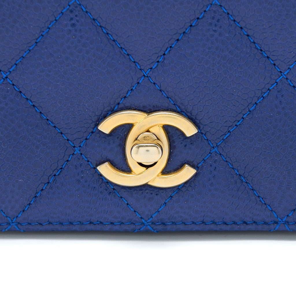 CHANEL TOP HANDLE QUILTED FLAP BAG CAVIAR BLUE GHW