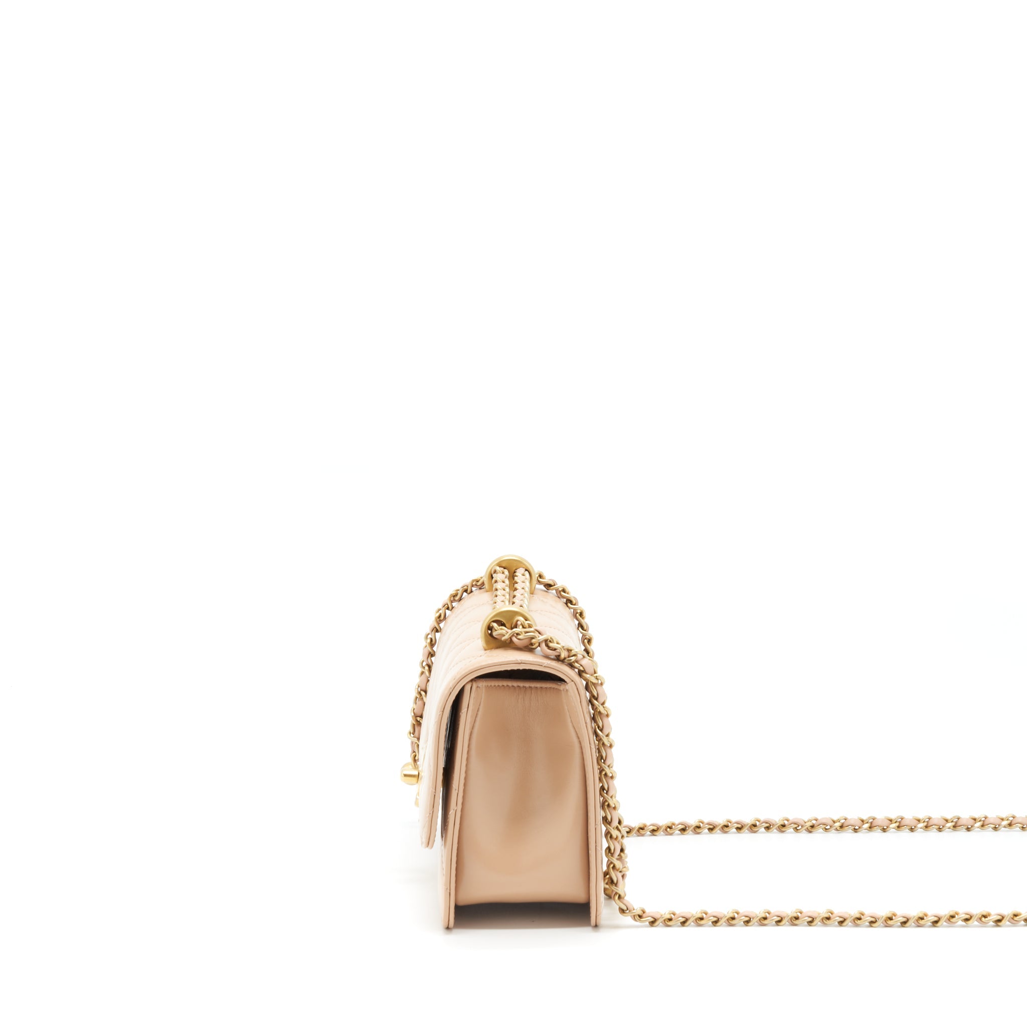 CHANEL 21A SMALL GOLD CRUSH FLAP BAG CALFSKIN BEIGE GHW (MICROCHIP)