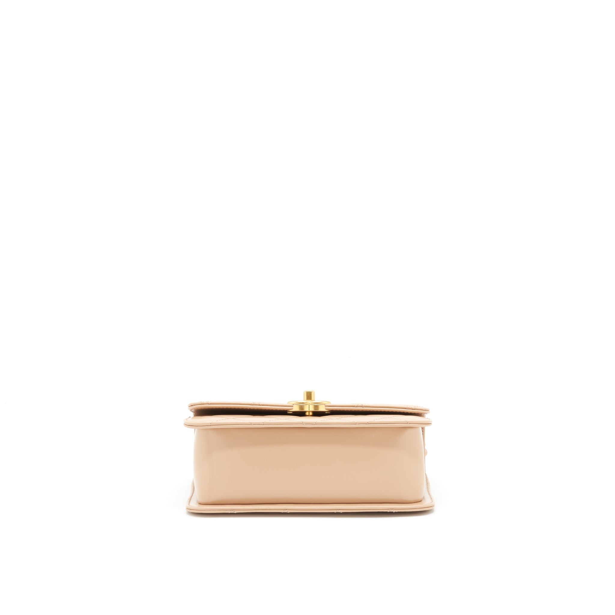 CHANEL 21A SMALL GOLD CRUSH FLAP BAG CALFSKIN BEIGE GHW (MICROCHIP)