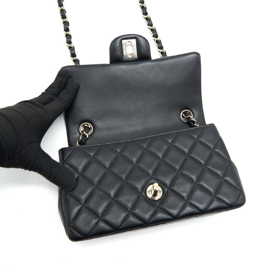 CHANEL MINI RECTANGULAR FLAP BAG BLACK LGHW SERIAL 30