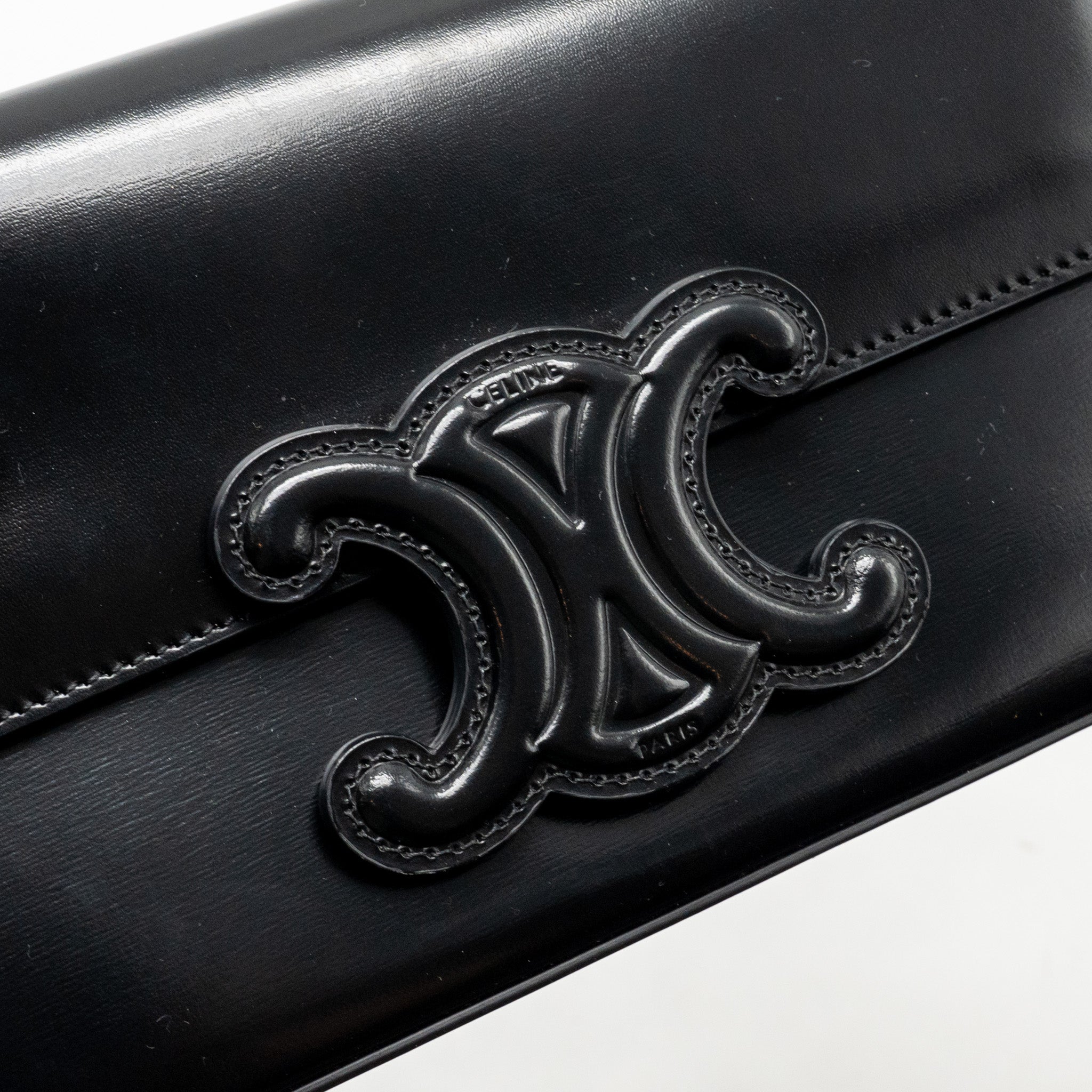 CELINE CUIR TRIOMPHE CHAIN SHOULDER BAG SHINY CALFSKIN BLACK GHW