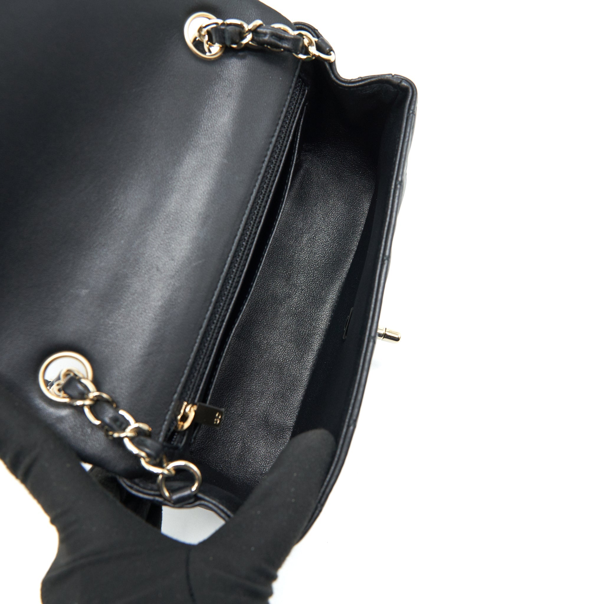 CHANEL MINI RECTANGULAR FLAP BAG BLACK LGHW SERIAL 30