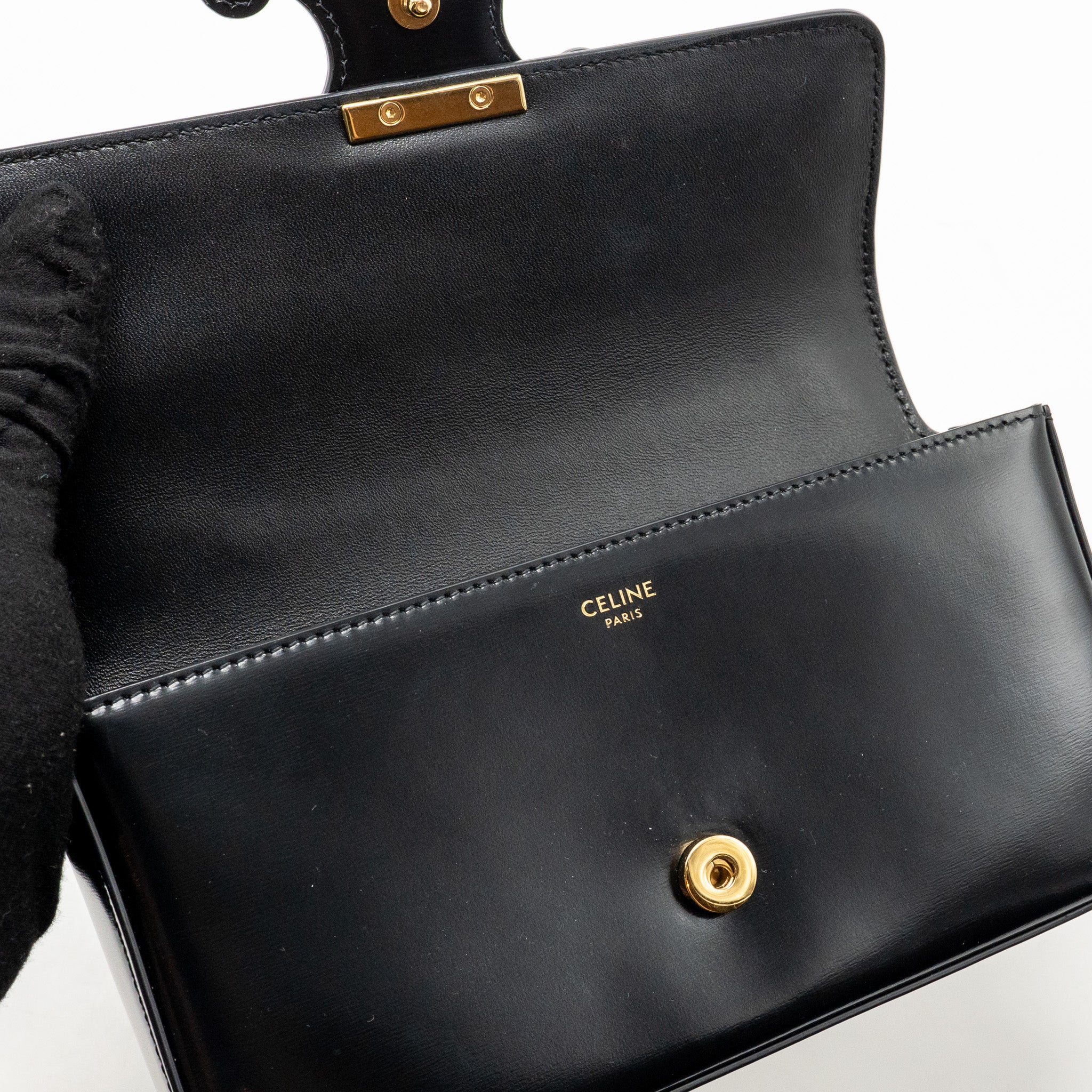 CELINE CUIR TRIOMPHE CHAIN SHOULDER BAG SHINY CALFSKIN BLACK GHW