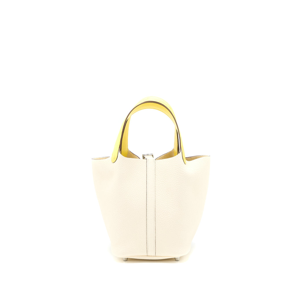 HERMES PICOTIN 18 LOCK TOUCH BAG CLEMENCE/OSTRICH HANDLE NATA/JAUNE CITRON SHW