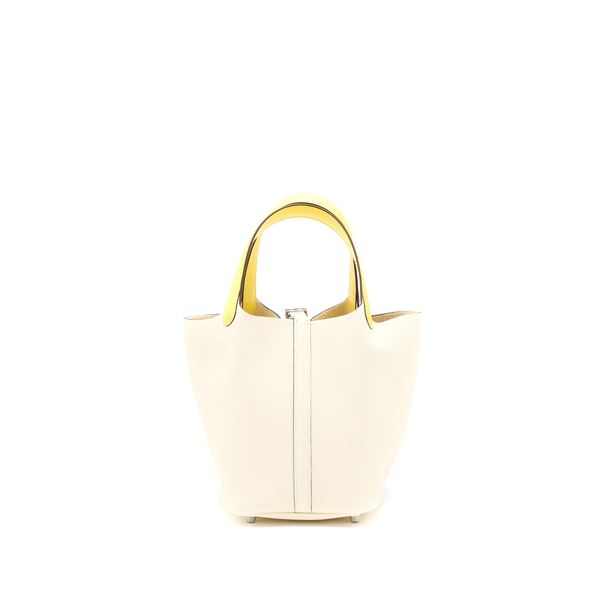 HERMES PICOTIN 18 LOCK TOUCH BAG CLEMENCE/OSTRICH HANDLE NATA/JAUNE CITRON SHW