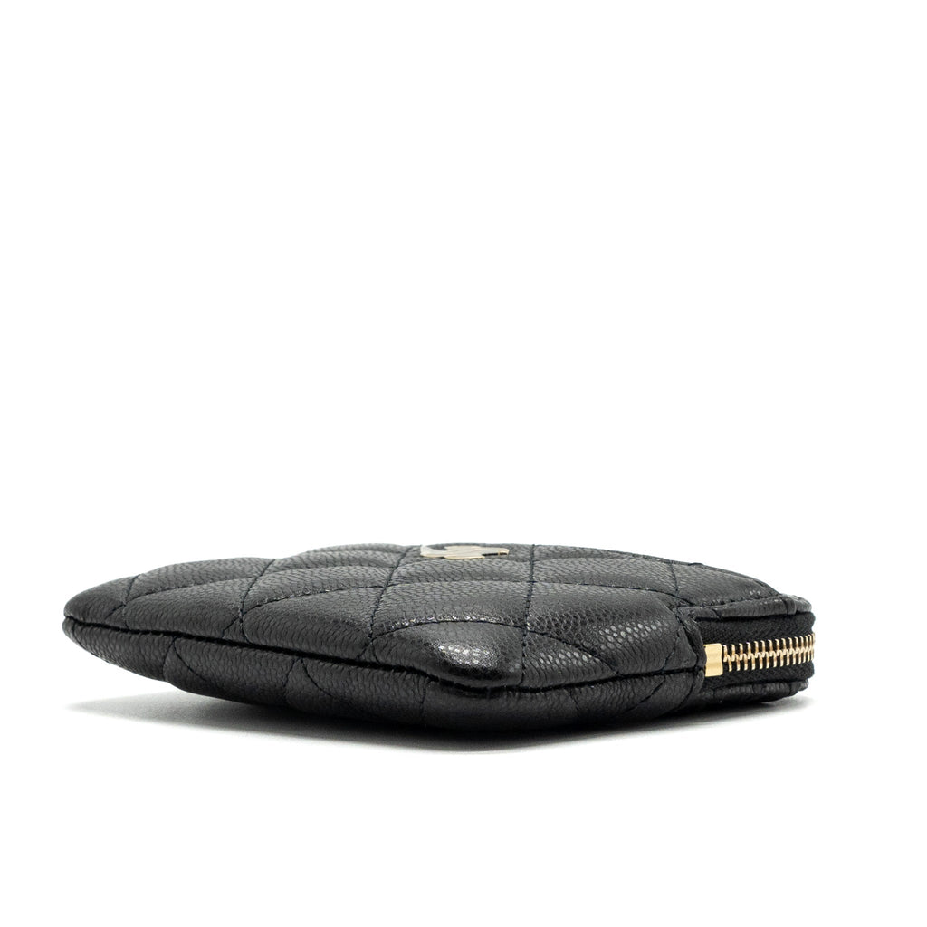 CHANEL SQUARE ZIPPER POUCH CARD HOLDER CAVIAR BLACK LGHW (MICROCHIP)