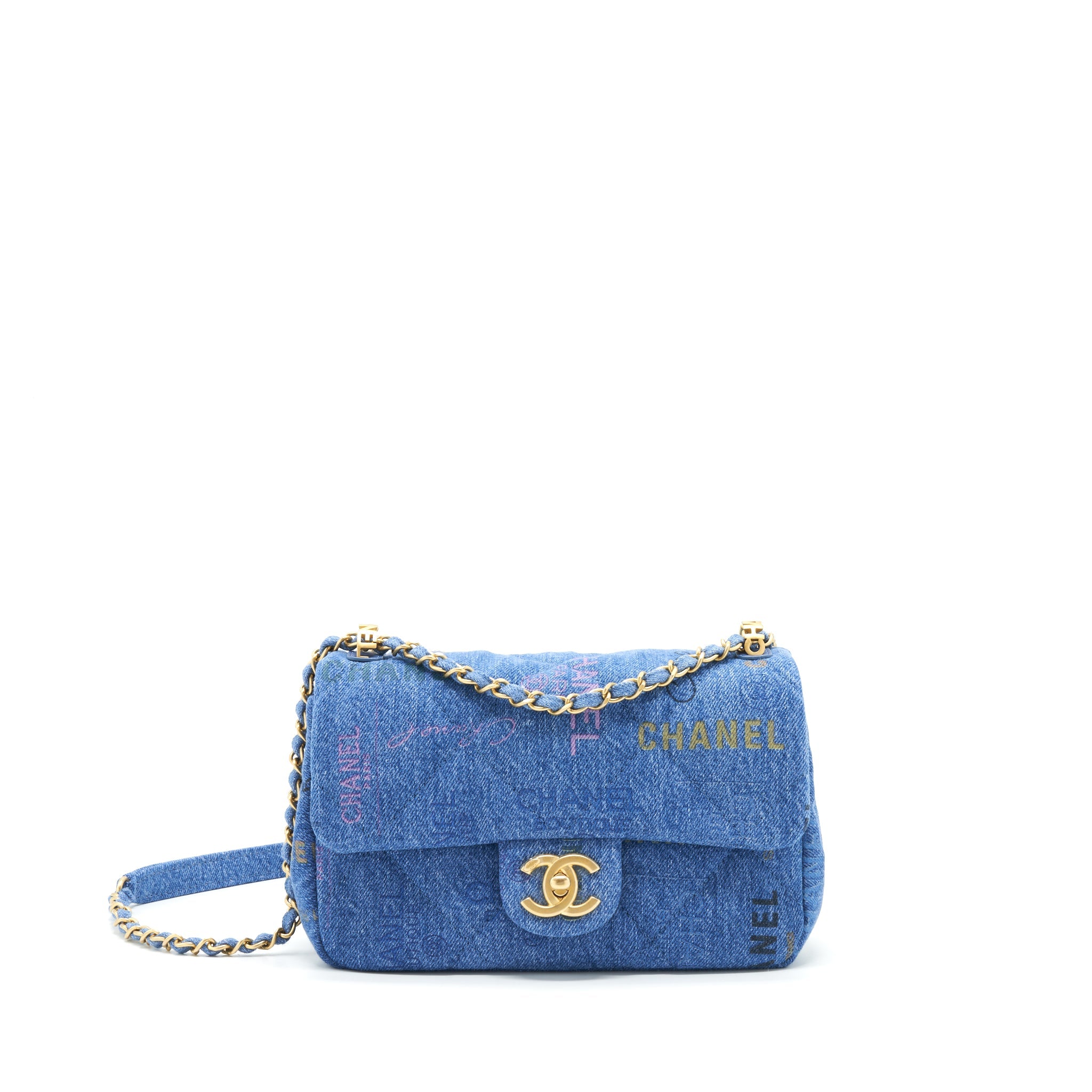 CHANEL 22P SMALL FLAP BAG 23CM DENIM BLUE GHW (MICROCHIP)