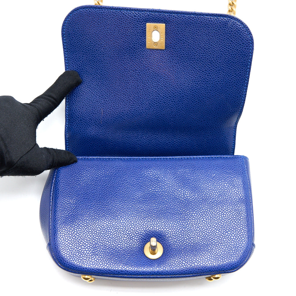 CHANEL TOP HANDLE QUILTED FLAP BAG CAVIAR BLUE GHW