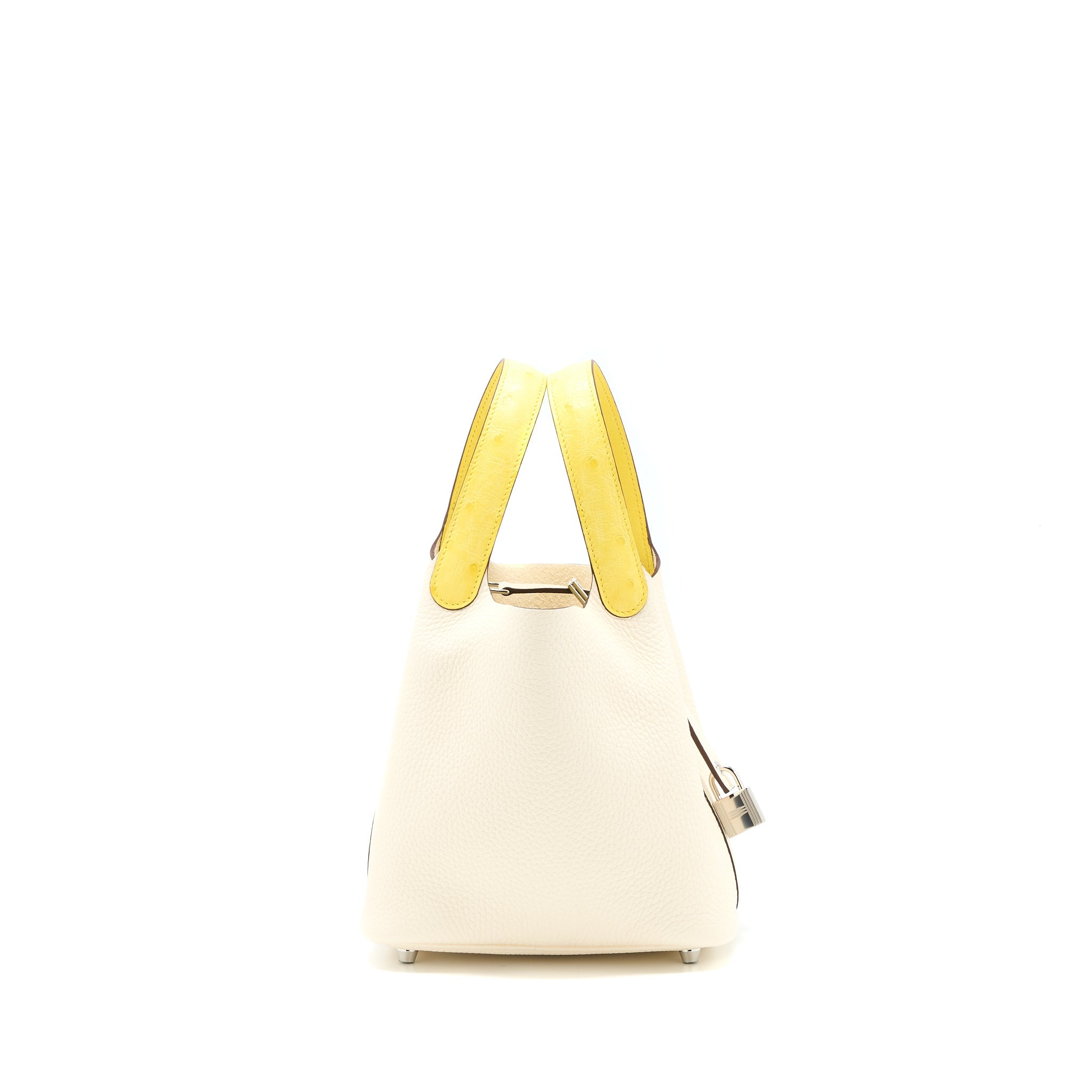 HERMES PICOTIN 18 LOCK TOUCH BAG CLEMENCE/OSTRICH HANDLE NATA/JAUNE CITRON SHW