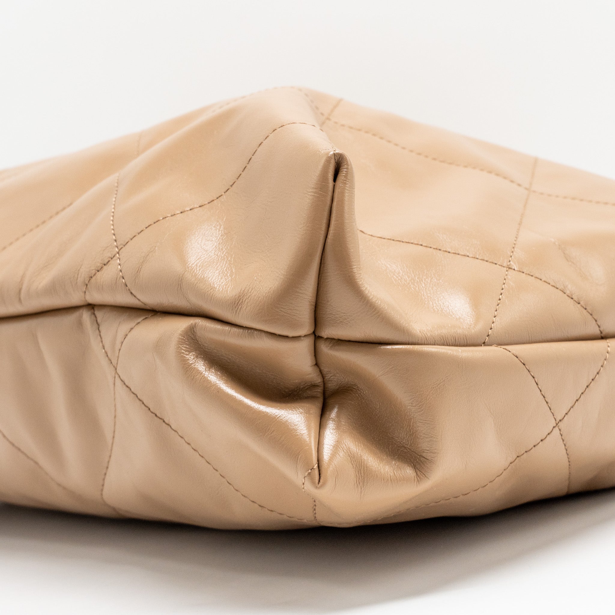 CHANEL LARGE 22 BAG SHINY CALFSKIN DARK BEIGE SHW (MICROCHIP)