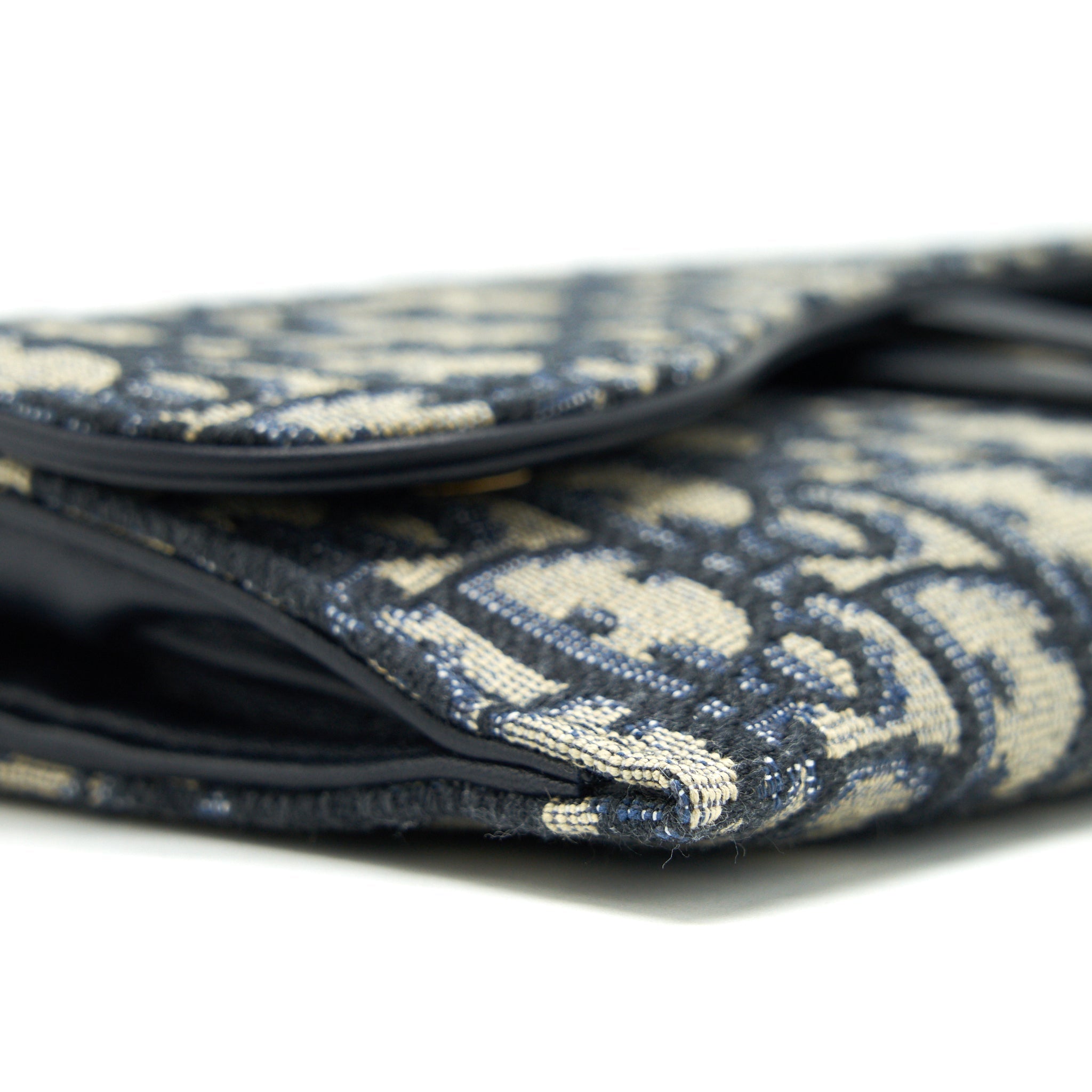 DIOR SADDLE WALLET ON CHAIN BLUE OBLIQUE JACQUARD