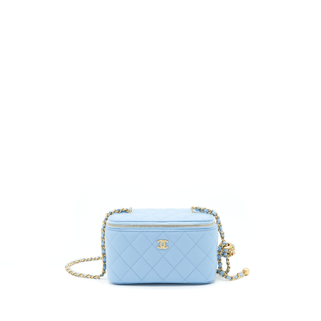 CHANEL 22S PEARL CRUSH LONG VANITY WITH CHAIN LAMBSKIN BLUE GHW