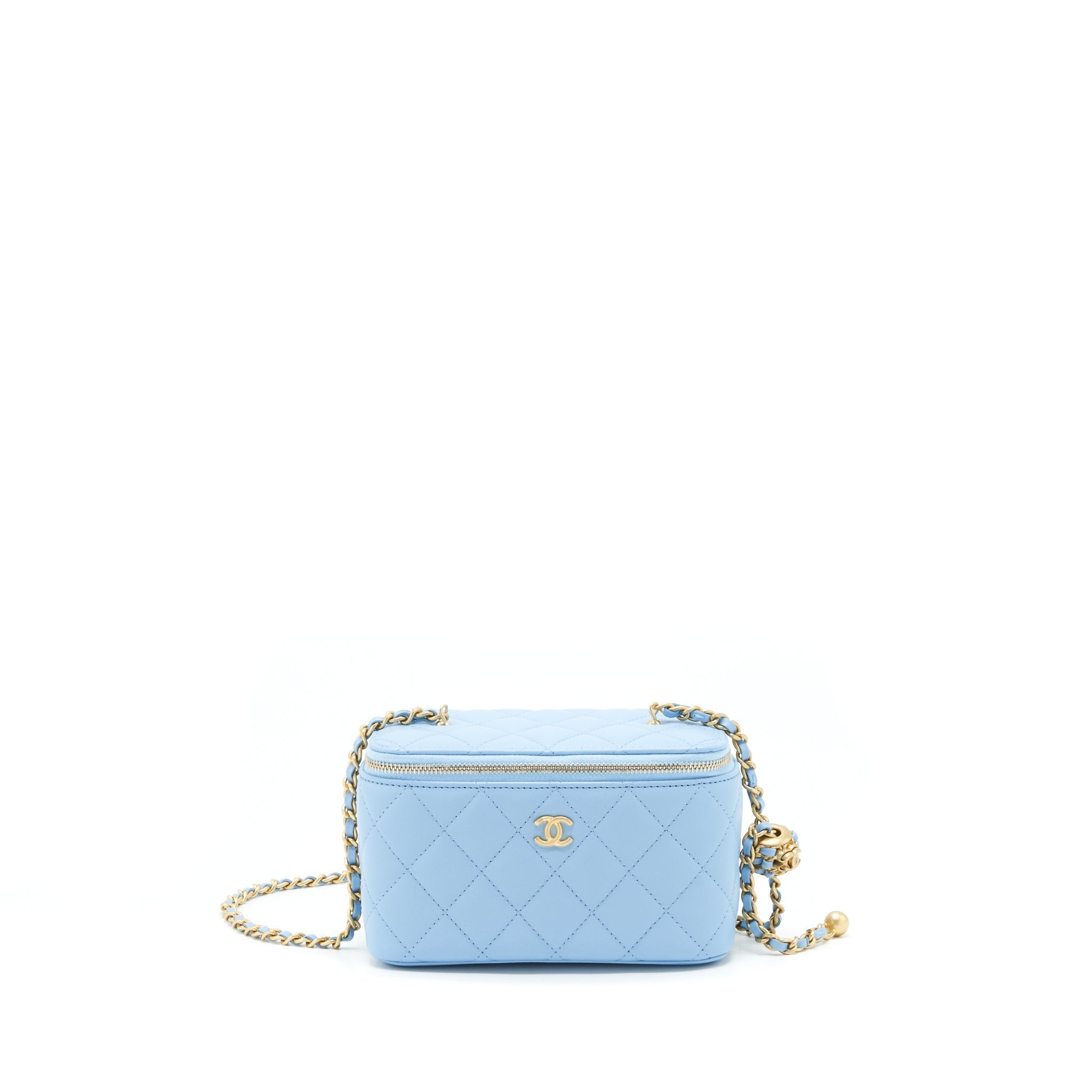 CHANEL 22S PEARL CRUSH LONG VANITY WITH CHAIN LAMBSKIN BLUE GHW