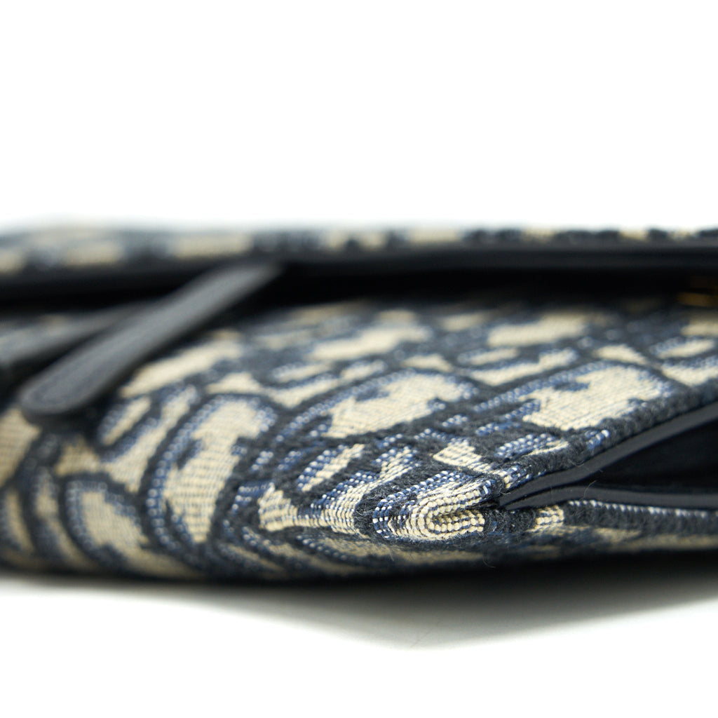 DIOR SADDLE WALLET ON CHAIN BLUE OBLIQUE JACQUARD