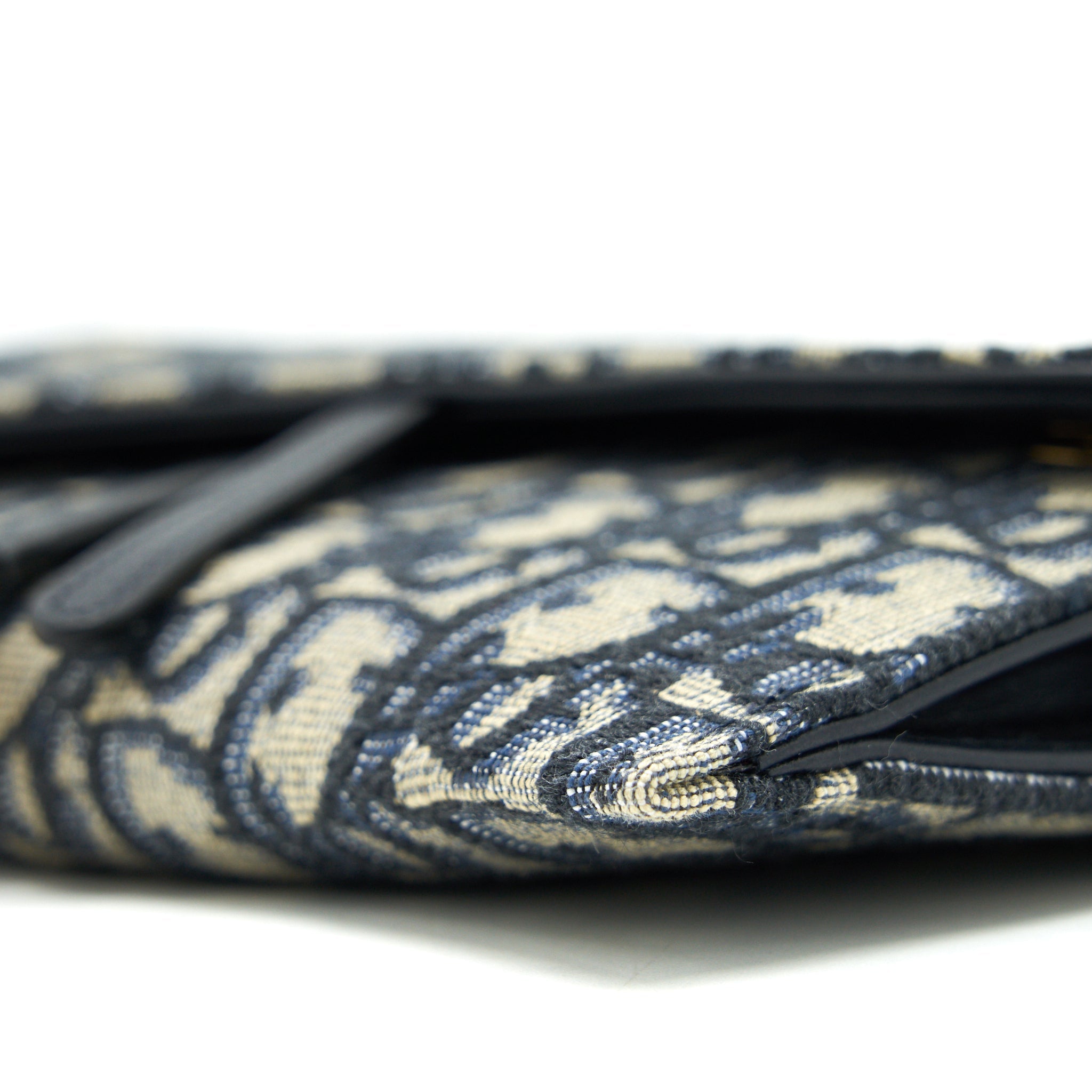 DIOR SADDLE WALLET ON CHAIN BLUE OBLIQUE JACQUARD