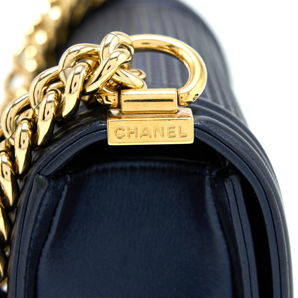 CHANEL SMALL BOY BAG LAMBSKIN NAVY MULTICOLOUR HARDWARE
