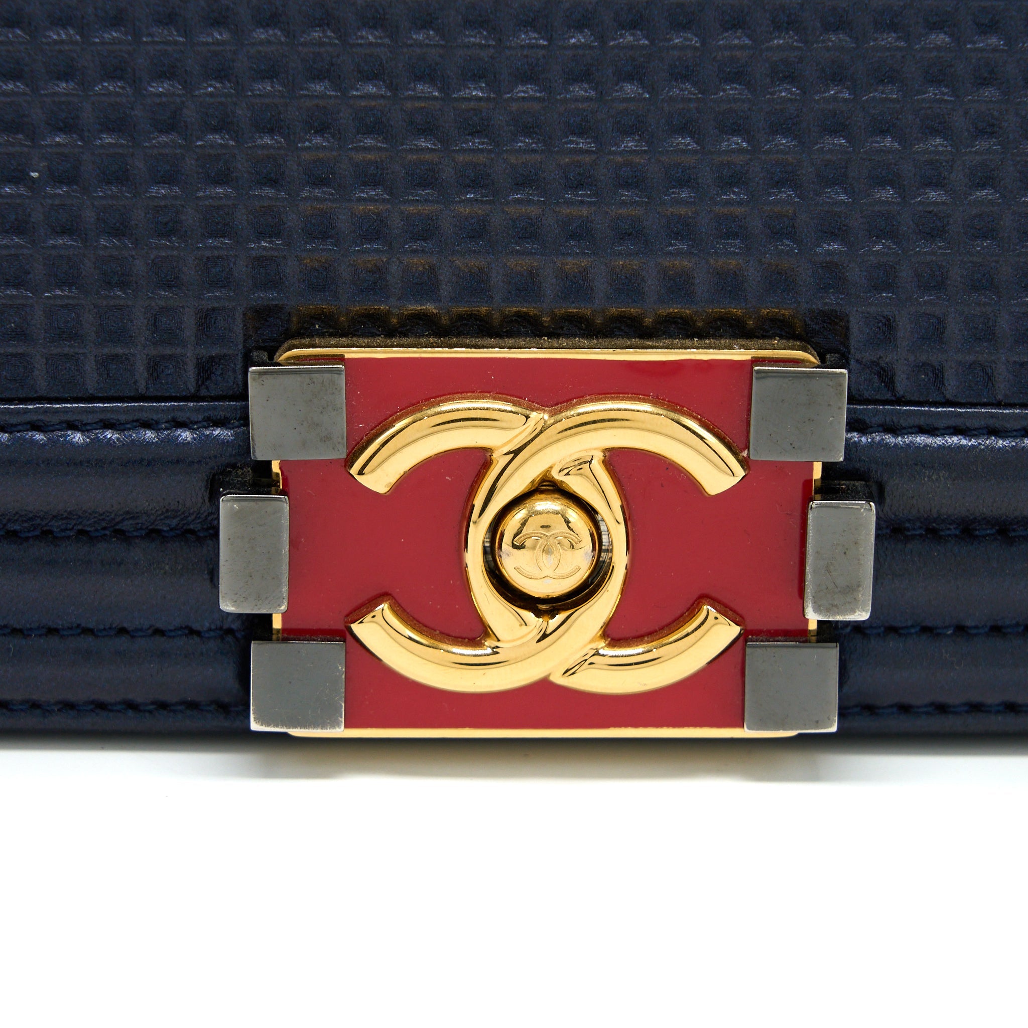 CHANEL SMALL BOY BAG LAMBSKIN NAVY MULTICOLOUR HARDWARE