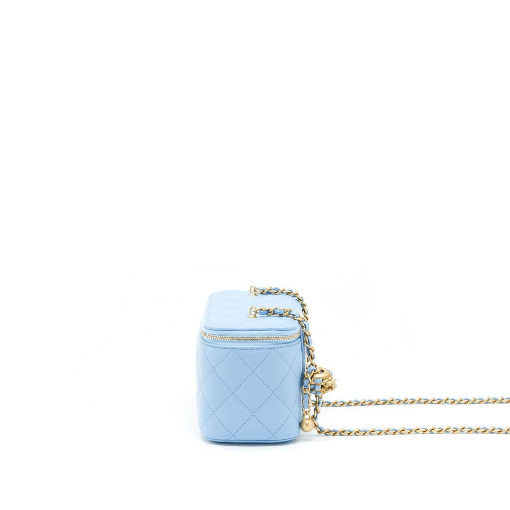 CHANEL 22S PEARL CRUSH LONG VANITY WITH CHAIN LAMBSKIN BLUE GHW