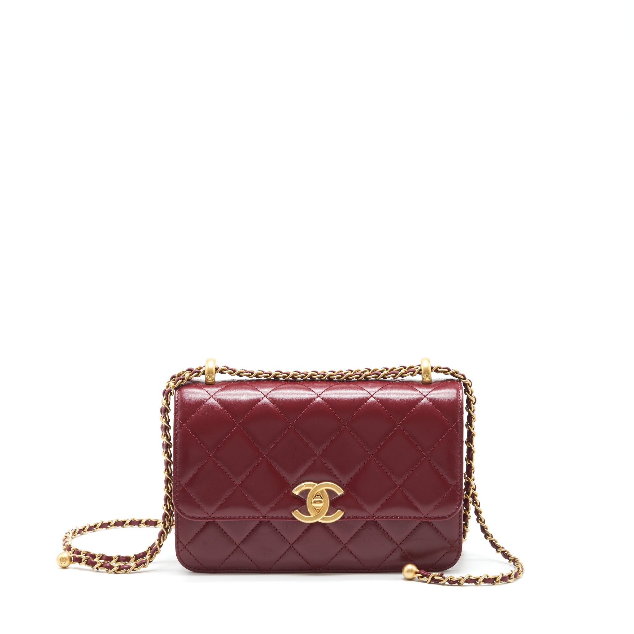 CHANEL 21A MEDIUM GOLD CRUSH FLAP BAG CALFSKIN NC635 BURGUNDY GHW (MICROCHIP)