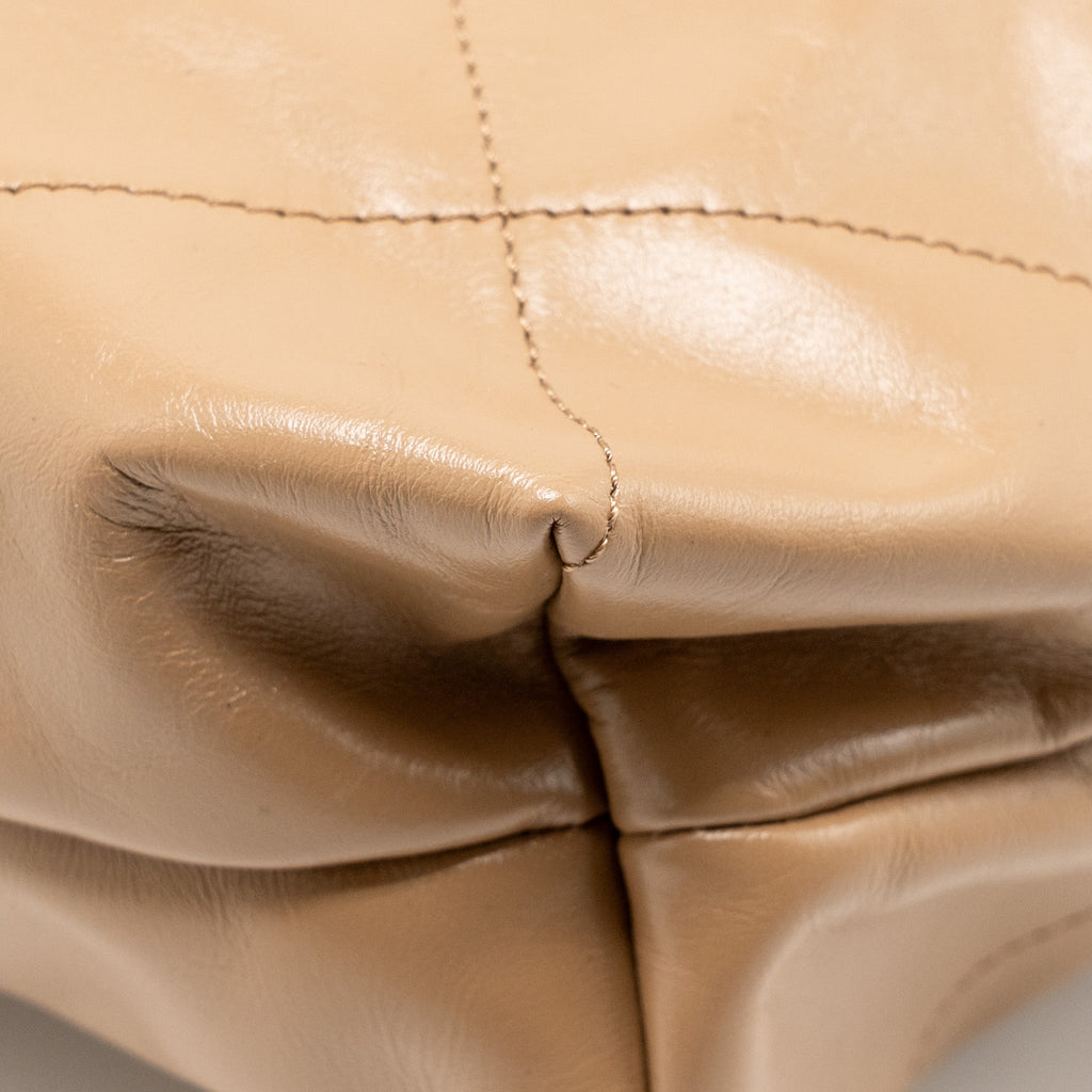 CHANEL LARGE 22 BAG SHINY CALFSKIN DARK BEIGE SHW (MICROCHIP)