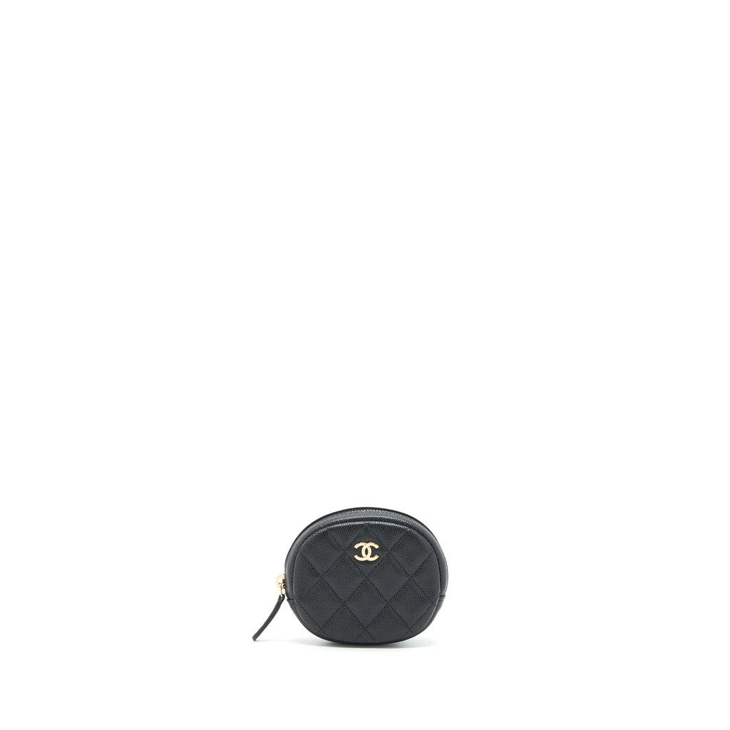 CHANEL CC LOGO ROUND COIN PURSE CAVIAR NAVY LGHW