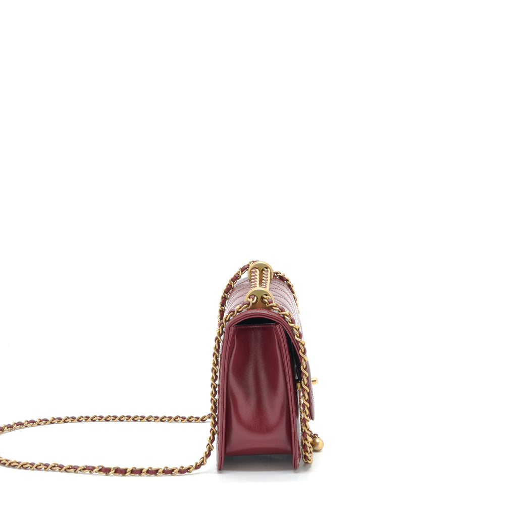 CHANEL 21A MEDIUM GOLD CRUSH FLAP BAG CALFSKIN NC635 BURGUNDY GHW (MICROCHIP)