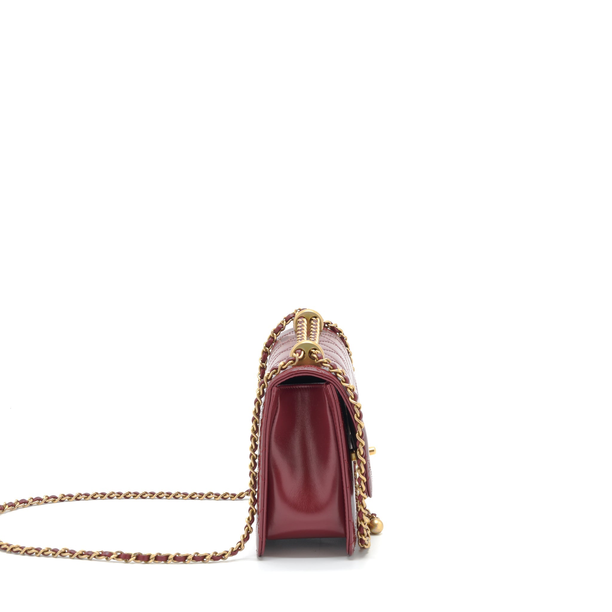 CHANEL 21A MEDIUM GOLD CRUSH FLAP BAG CALFSKIN NC635 BURGUNDY GHW (MICROCHIP)