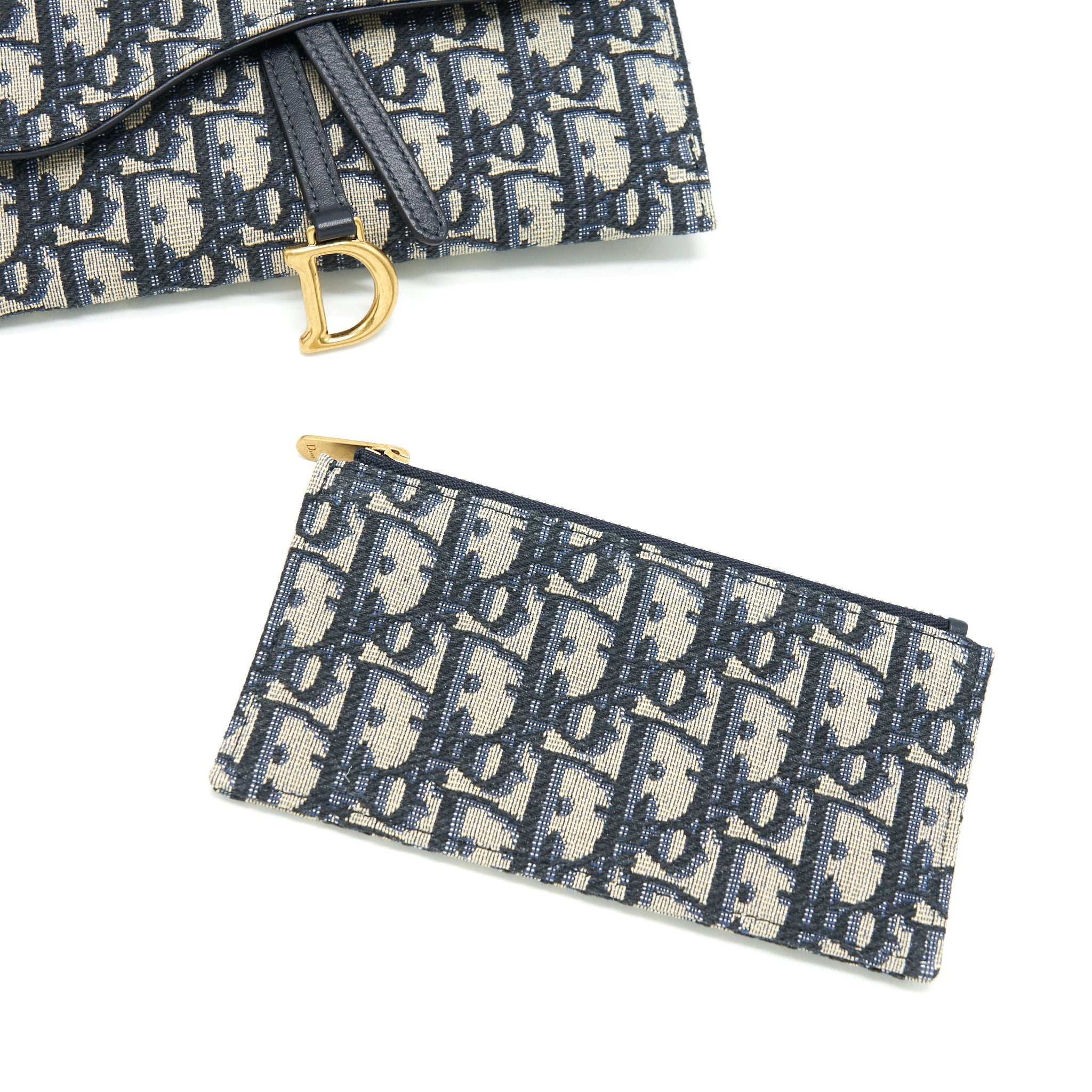 DIOR SADDLE WALLET ON CHAIN BLUE OBLIQUE JACQUARD