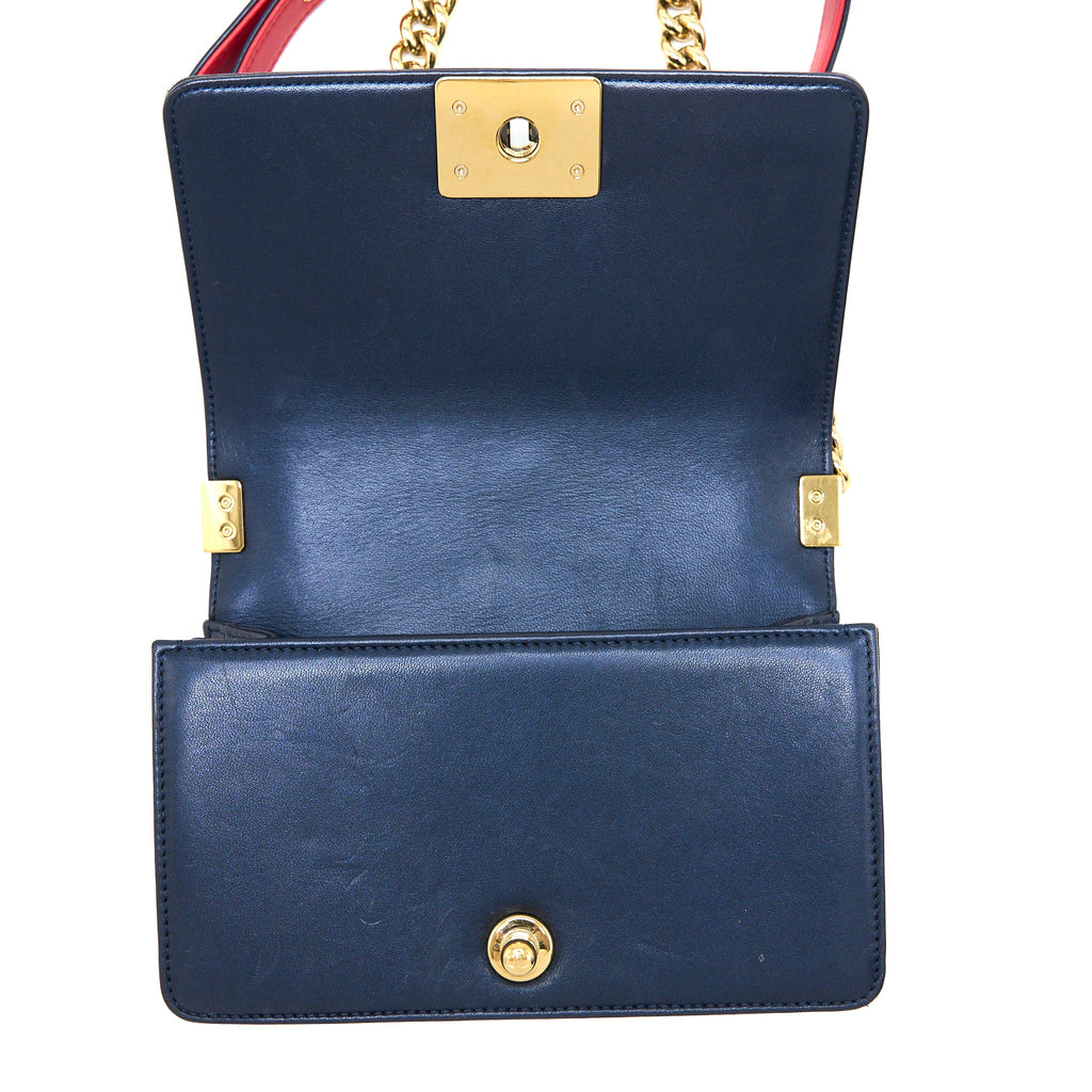 CHANEL SMALL BOY BAG LAMBSKIN NAVY MULTICOLOUR HARDWARE
