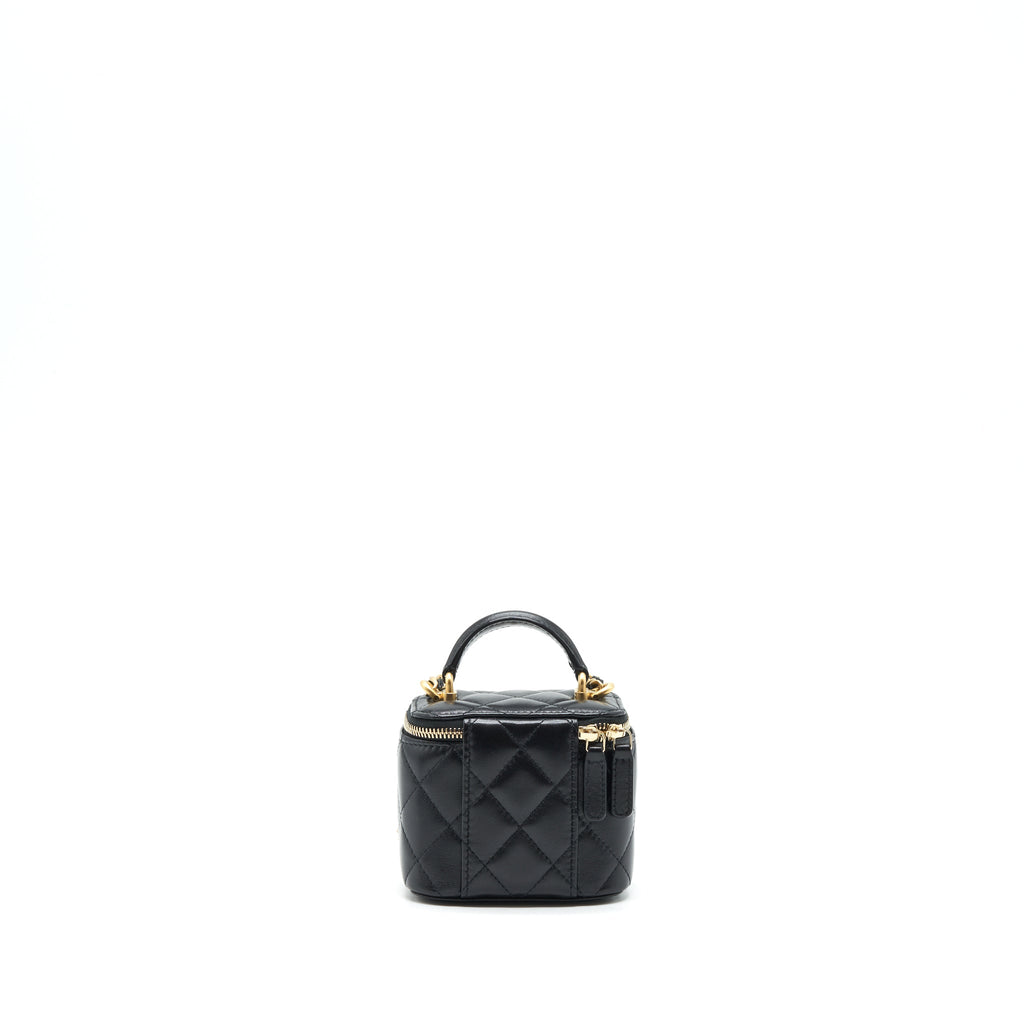 CHANEL TOP HANDLE MINI VANITY CASE LAMBSKIN BLACK GHW