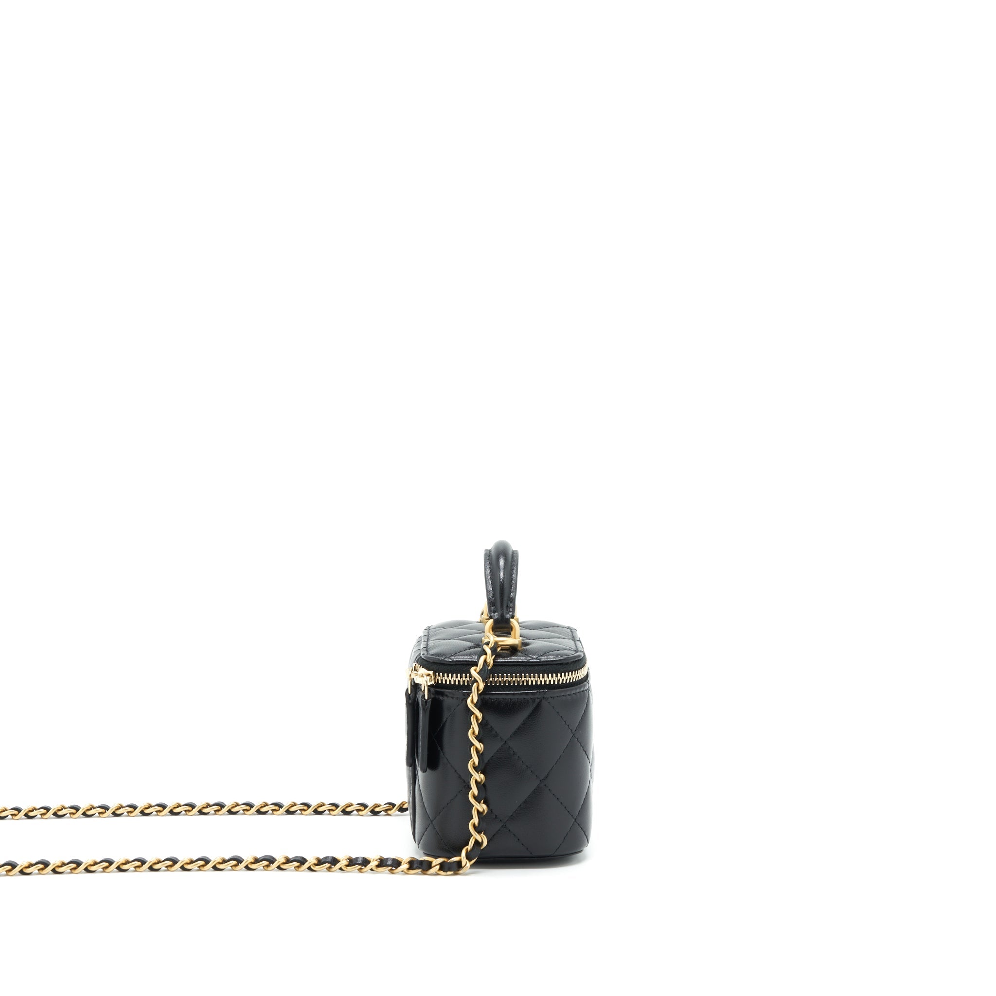 CHANEL TOP HANDLE MINI VANITY CASE LAMBSKIN BLACK GHW