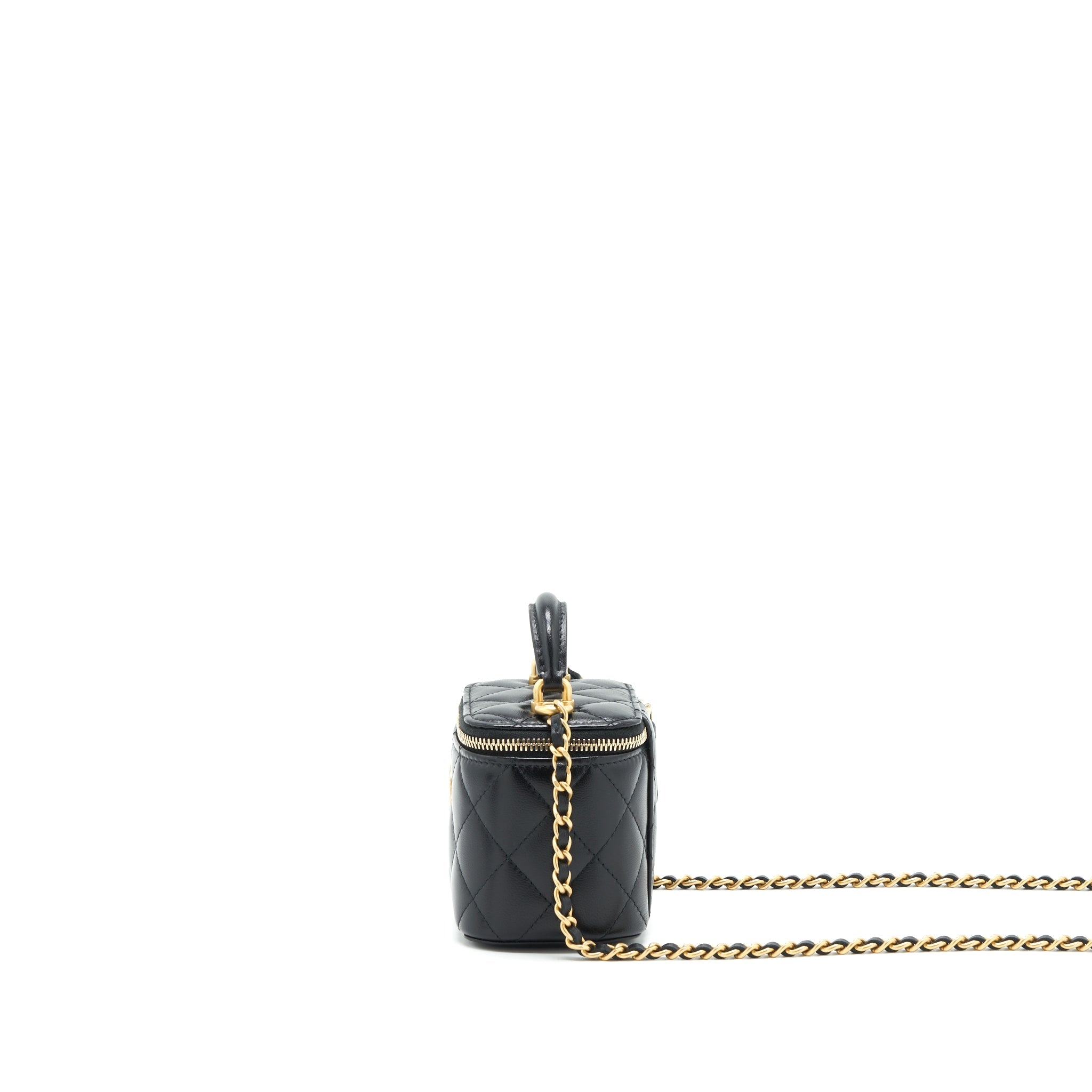 CHANEL TOP HANDLE MINI VANITY CASE LAMBSKIN BLACK GHW