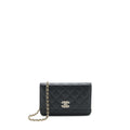 CHANEL 22S DETAIL CC LOGO WALLET ON CHAIN CAVIAR BLACK LGHW (MICROCHIP)