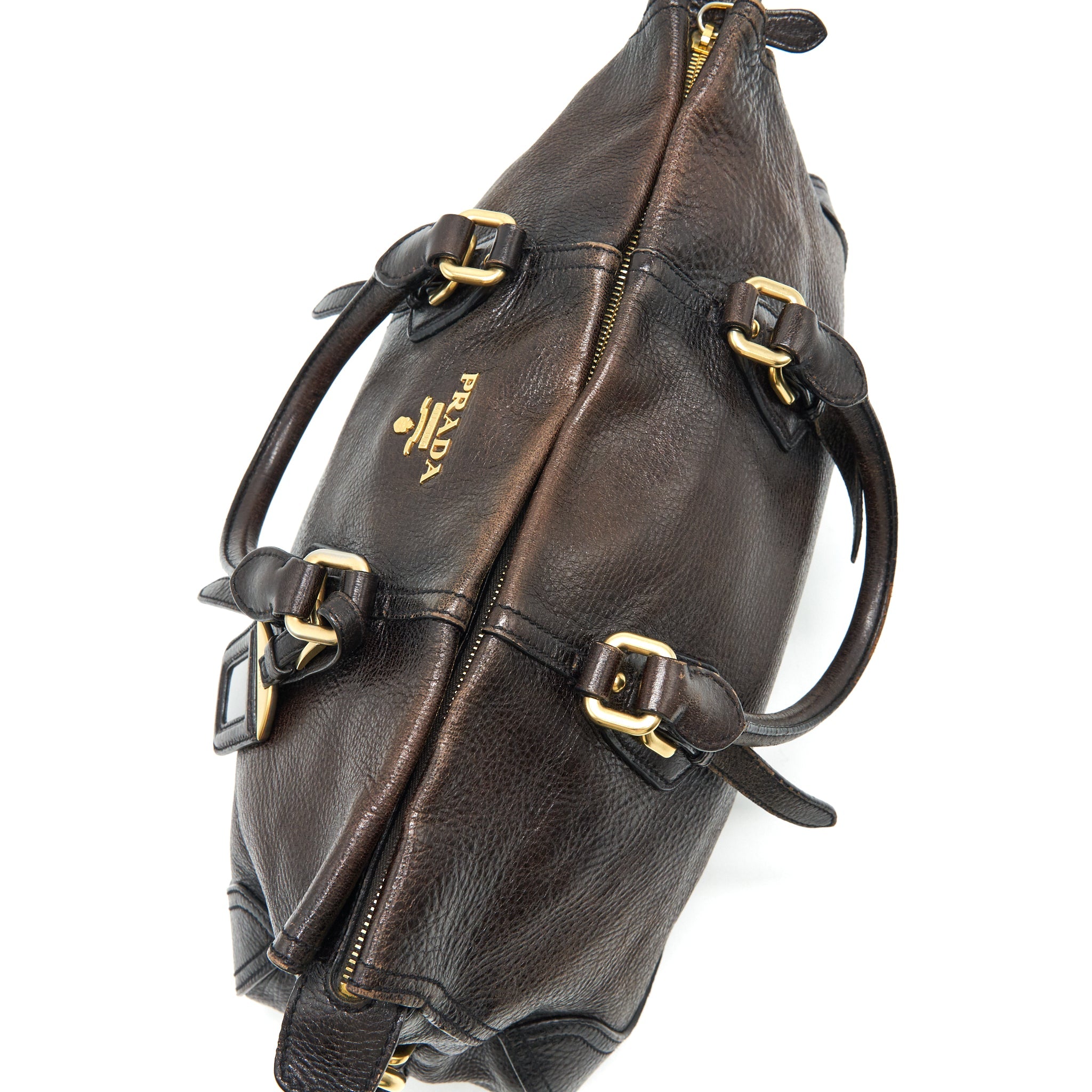PRADA HANDLE TOTE BAG WITH STRAP IN BROWN