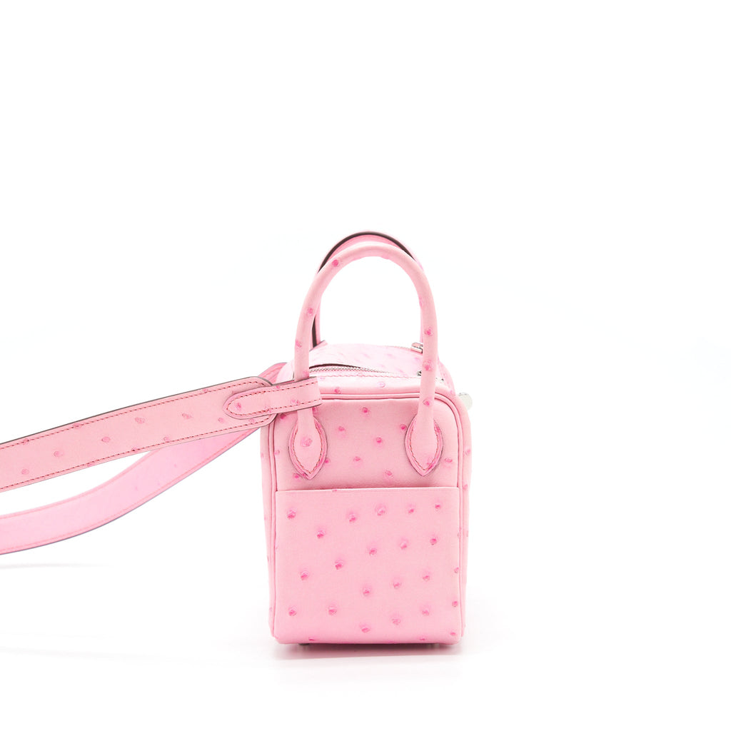 HERMES MINI LINDY OSTRICH L4 ROSE BUBBLEGUM SHW