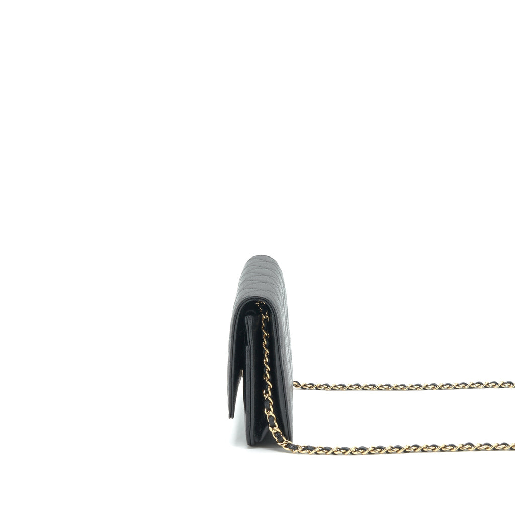 CHANEL 22S DETAIL CC LOGO WALLET ON CHAIN CAVIAR BLACK LGHW (MICROCHIP)