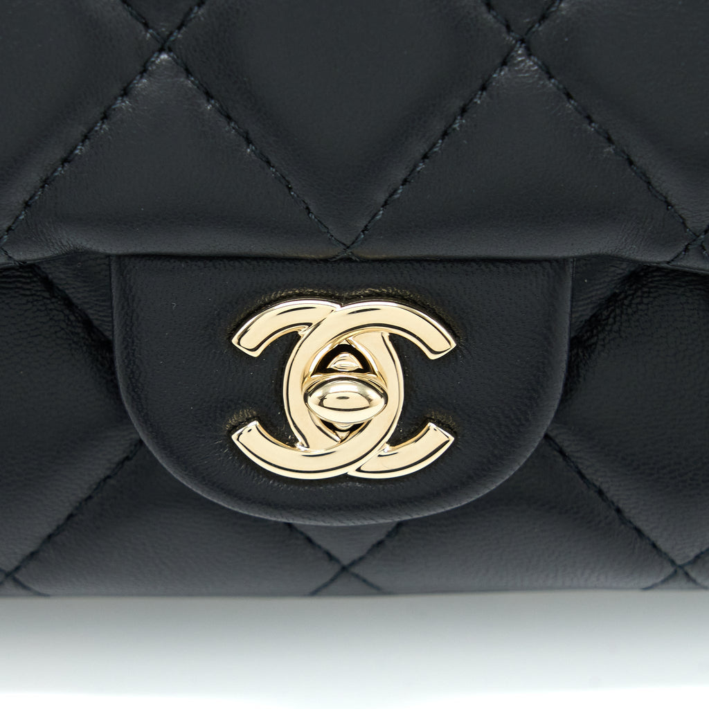 CHANEL PEARL CHAIN FLAP BAG QUILTED LAMBSKIN BLACK LGHW