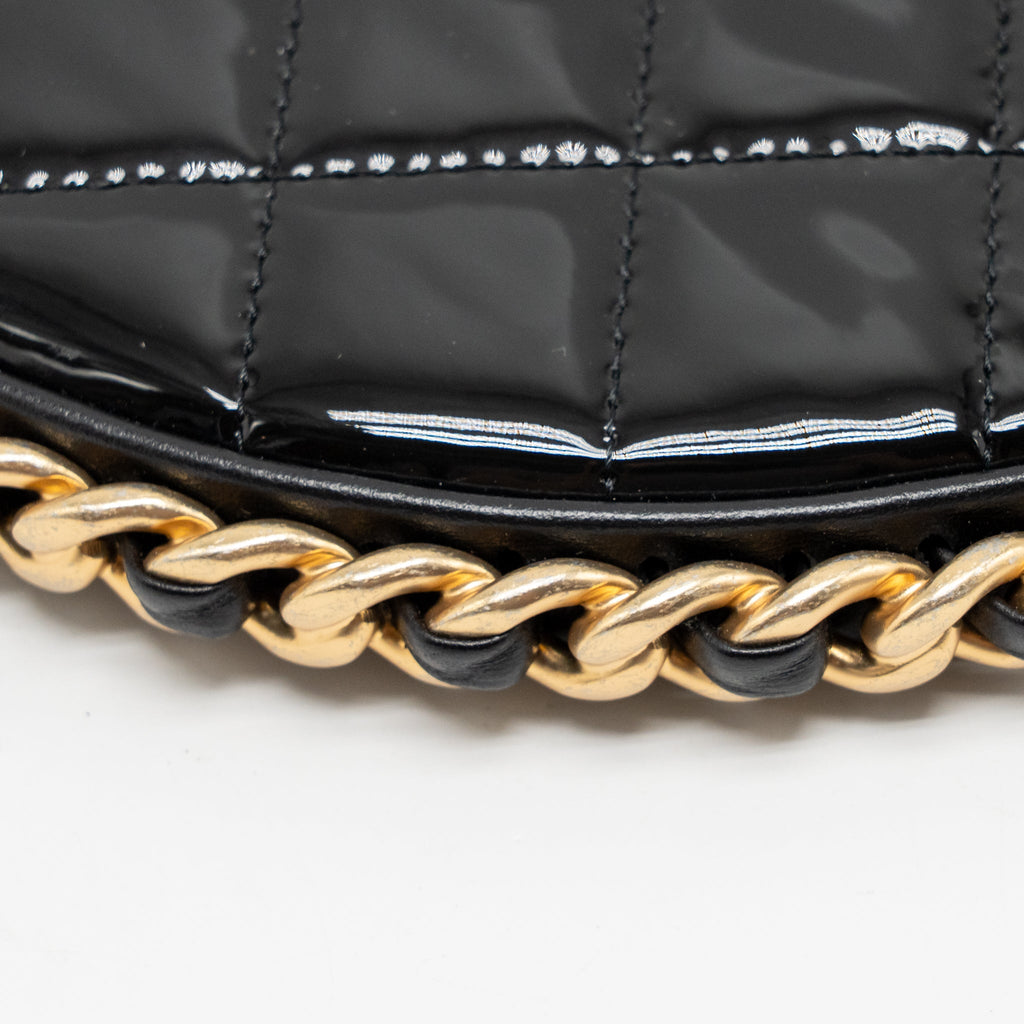 CHANEL 23K HOOP BAG PATENT LEATHER BLACK GHW (MICROCHIP)