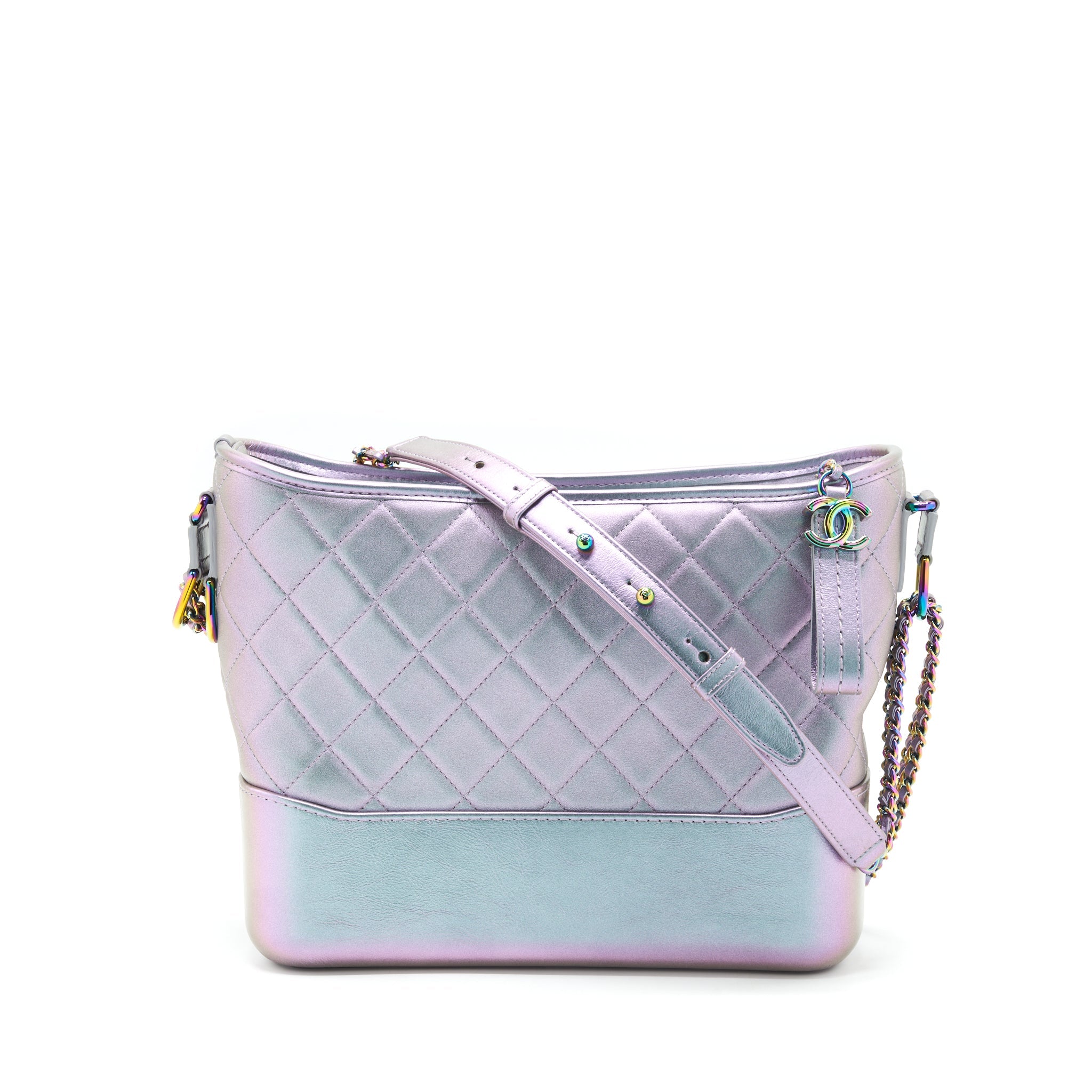 CHANEL LARGE GABRIELLE HOBO LAMBSKIN/CALFSKIN IRIDESCENT PURPLE RAINBOW COLOUR MULTICOLOUR HARDWARE
