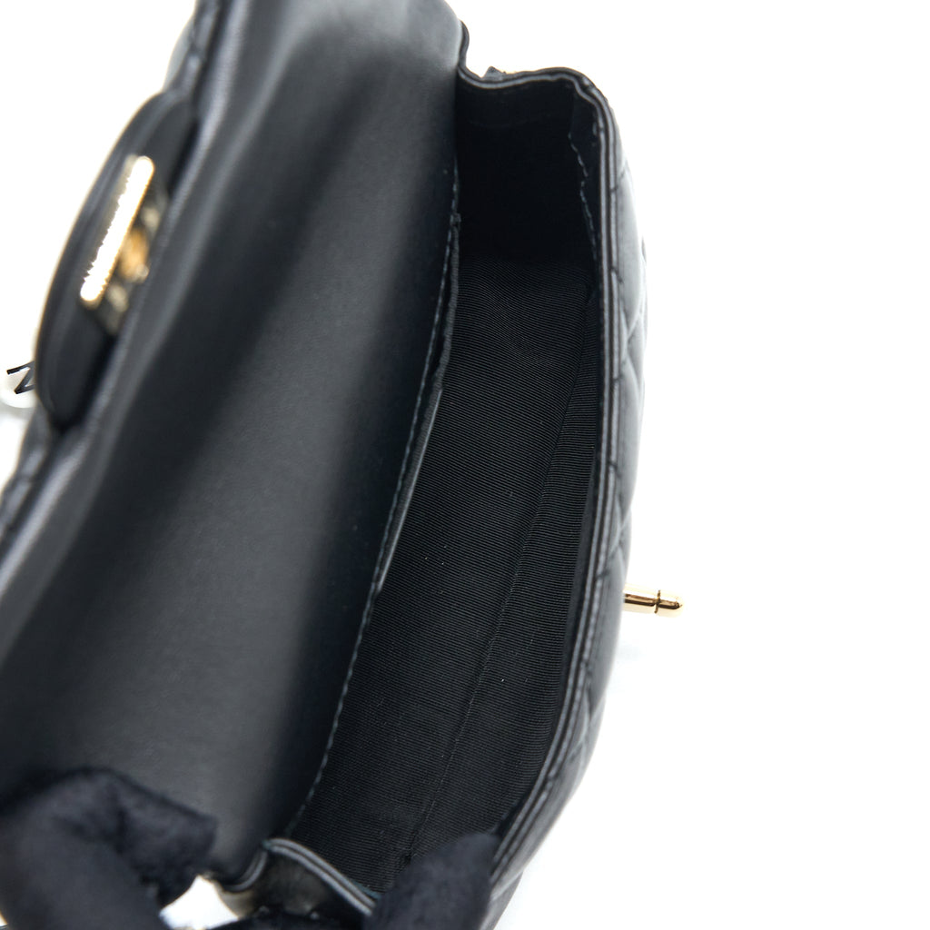 CHANEL PEARL CHAIN FLAP BAG QUILTED LAMBSKIN BLACK LGHW