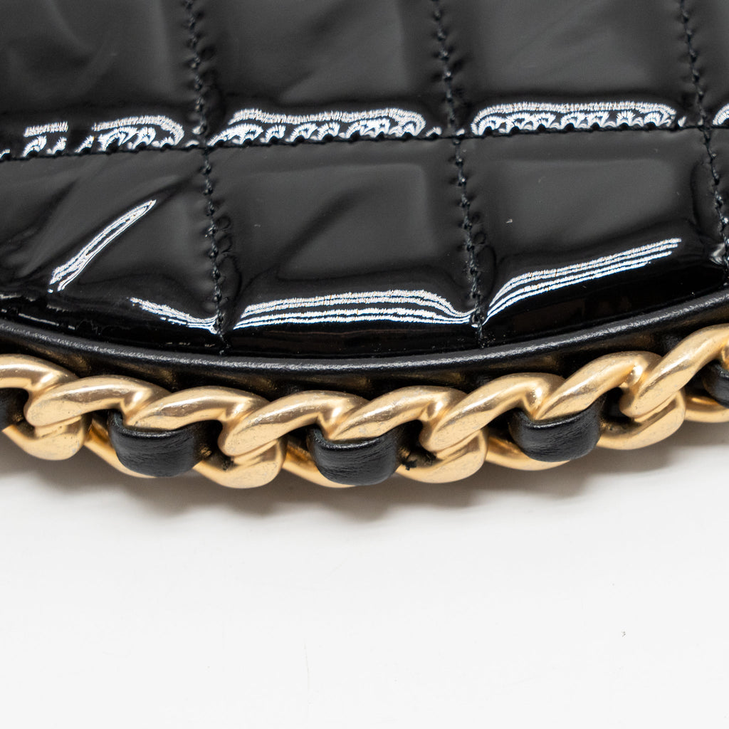 CHANEL 23K HOOP BAG PATENT LEATHER BLACK GHW (MICROCHIP)