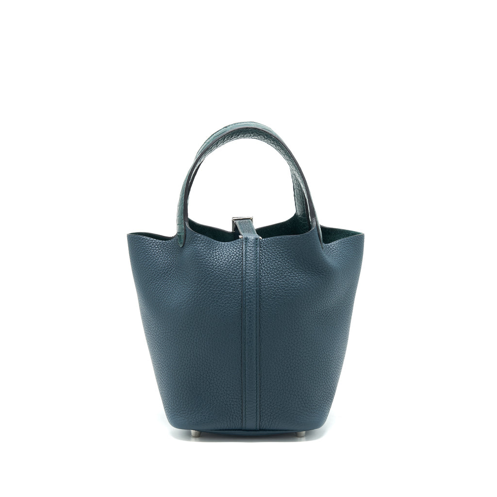 HERMES PICOTIN 18 TOUCH BAG WITH ALLIGATOR HANDLE VERT CYPRES SHW